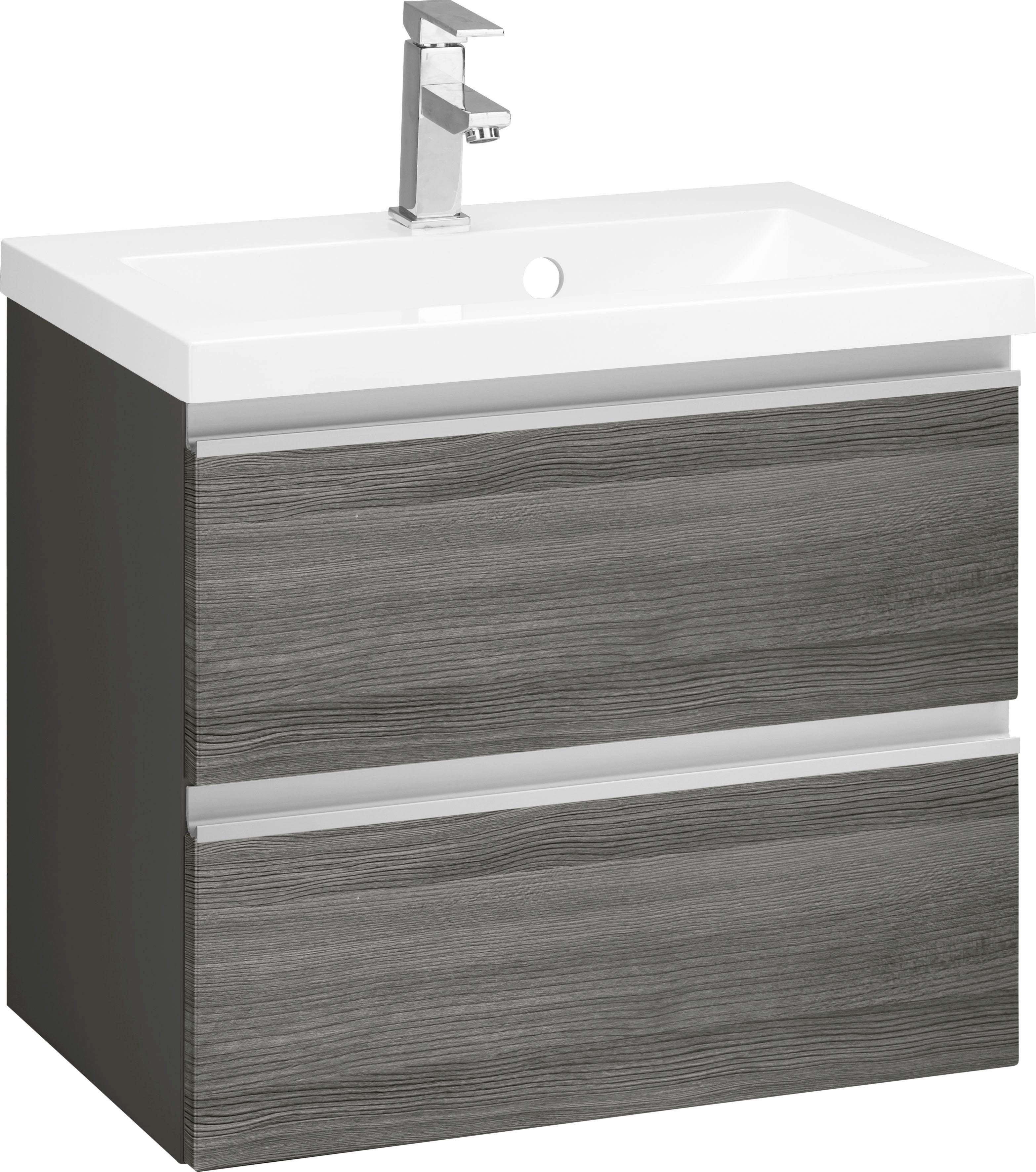 Waschbeckenunterschrank „Ohio“, Bad, Waschtisch inkl. Waschbecken, Breite 60 cm, eichefarben/silber/graphit B/H/T: 60 cm x 56 cm x 47 cm