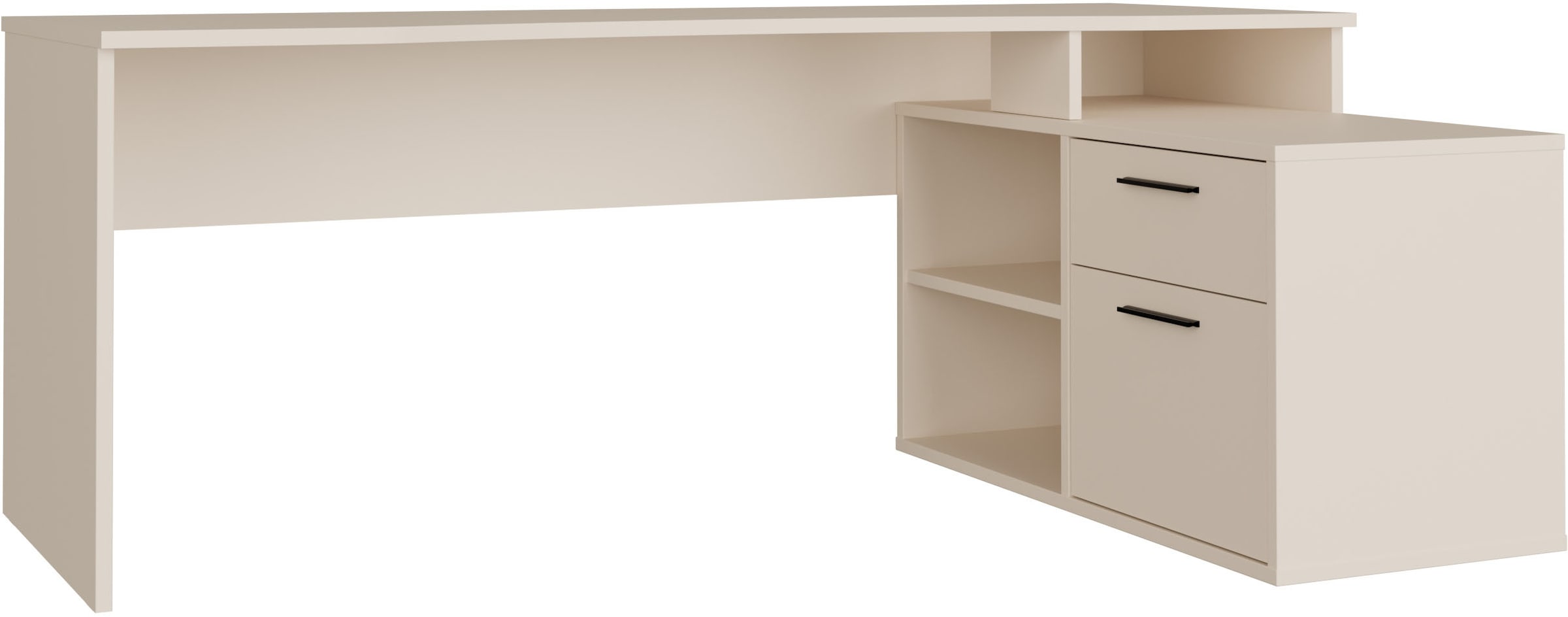 Schreibtisch "Eckschreibtisch Tezaur" mit viel Stauraum, B/H/T 200/75,7/121,8 cm, Sand + Sand + Sand B/H/T: 200 cm x 75,7 cm x 72 cm