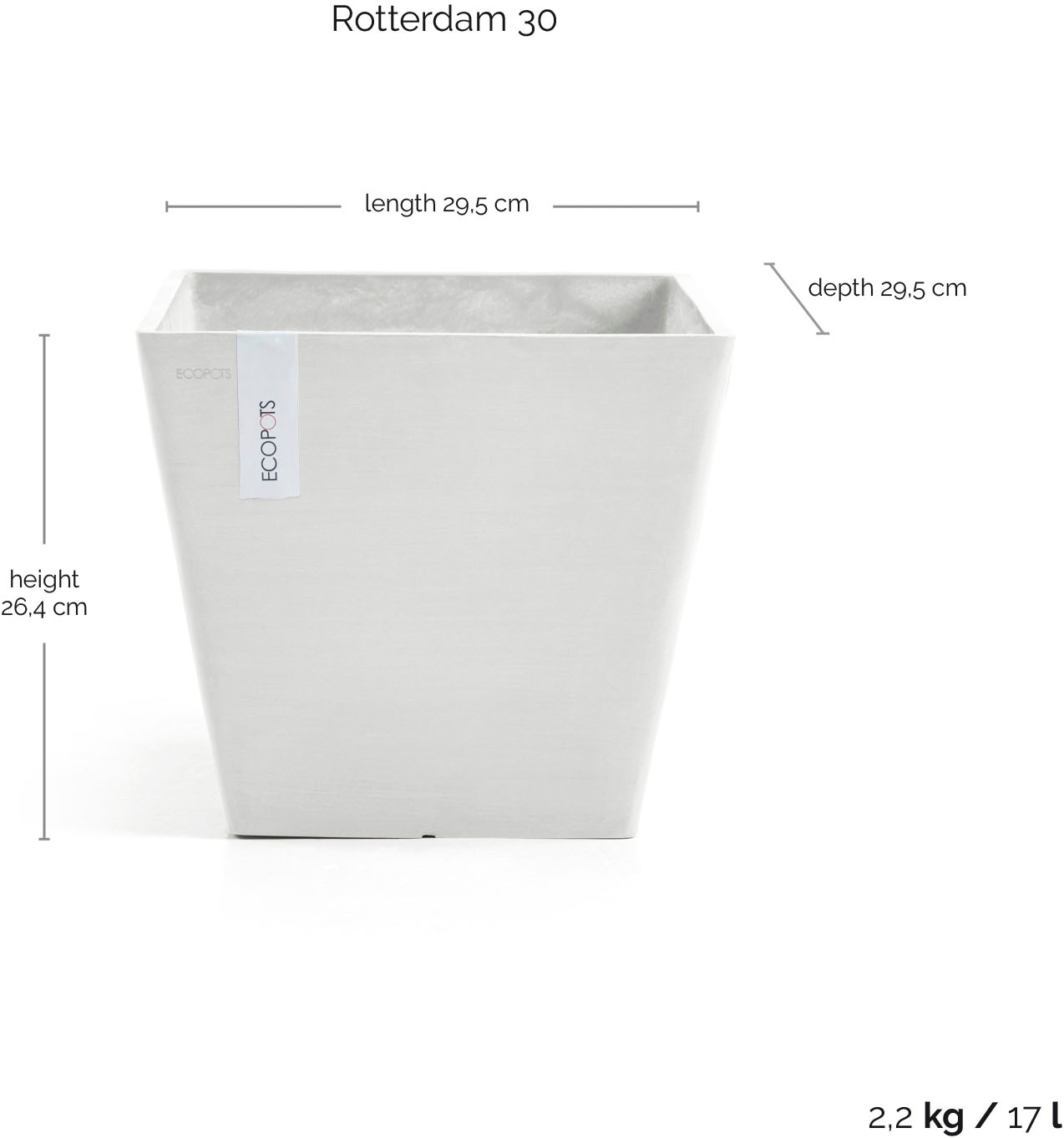 ECOPOTS Blumentopf »Rotterdam 30 Weiß« für innen und außen: frostsicher, bruchsicher und lichtbeständig
