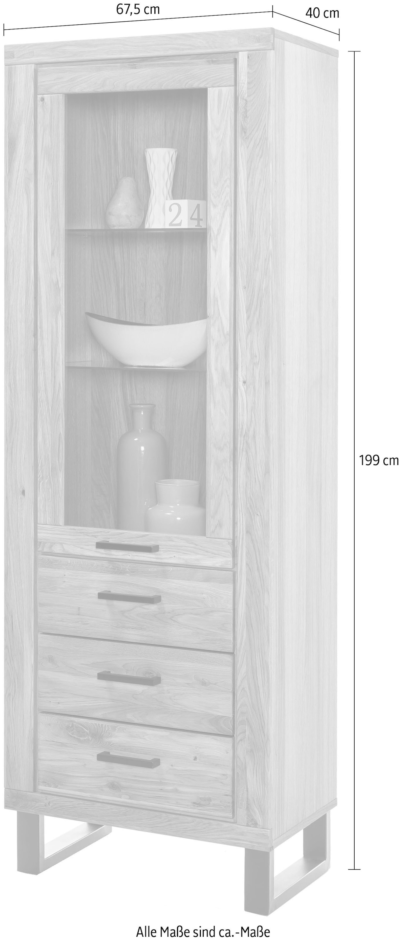 Home affaire Vitrine Metallfüße im Industrie-Design, Eiche Teilmassiv, viel Stauraum