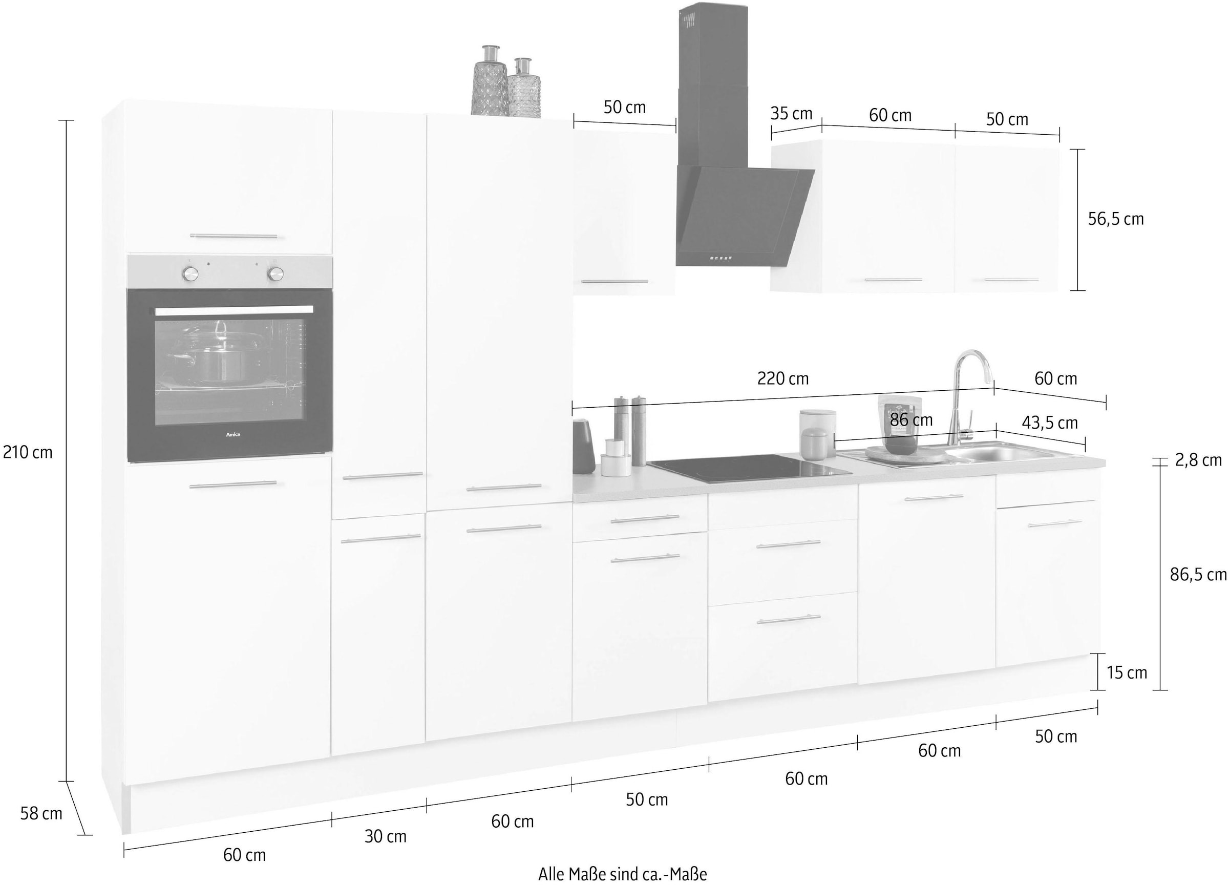 wiho Küchen Küchenzeile »Ela«, Breite 360 cm, Soft-Close-Funktion, höhenverstellbare Füße