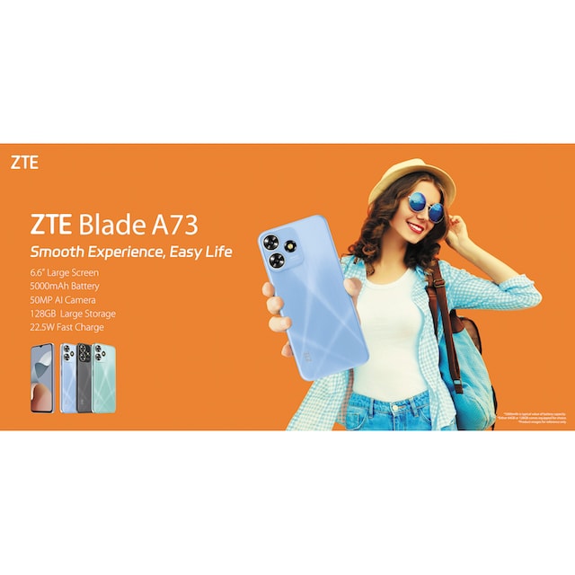 ZTE Smartphone »Blade A73«, blau, 16,76 cm/6,6 Zoll, 128 GB Speicherplatz,  50 MP Kamera online bestellen