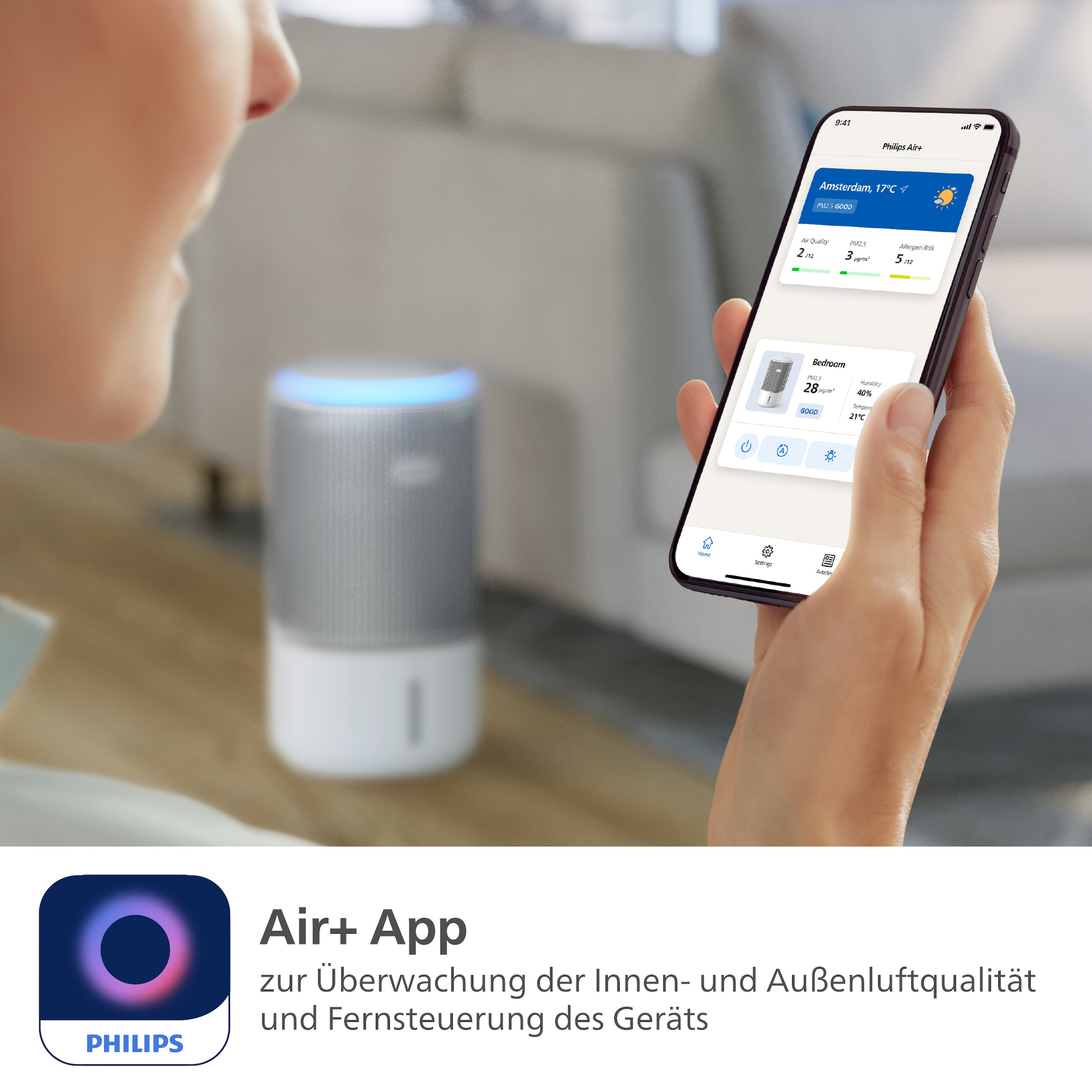 Philips Kombigerät Luftbefeuchter und -reiniger »AC3420/10 PureProtect Water 3400 Series, HEPA- und Aktivkohlefilter«, für 78 m² Räume, mit 300 m³/h CADR und 650 ml/h Befeuchtungsrate, WLAN, Air+ App