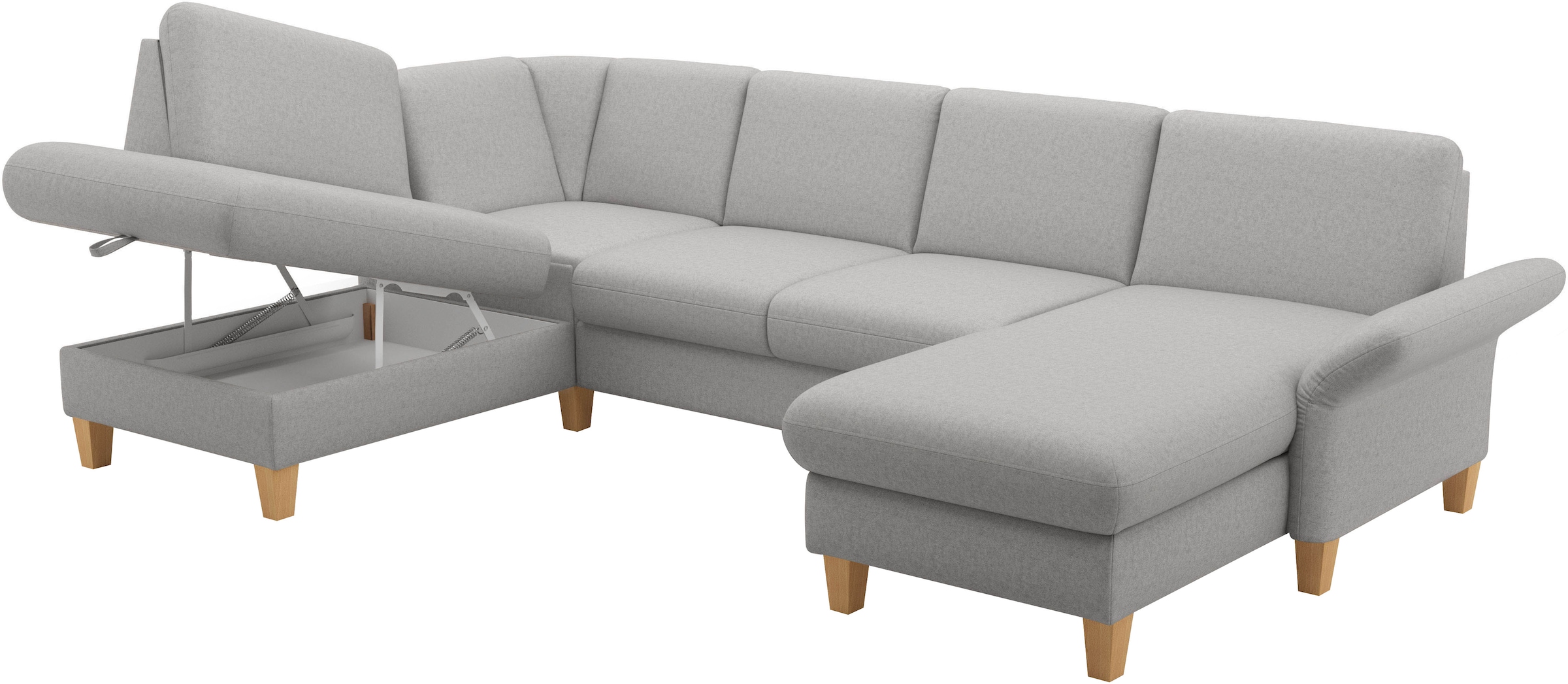 Home affaire Wohnlandschaft »Rochelle, U-Form«, optional mit Armteilverstellung, mit Bettfunktion & Bettkasten