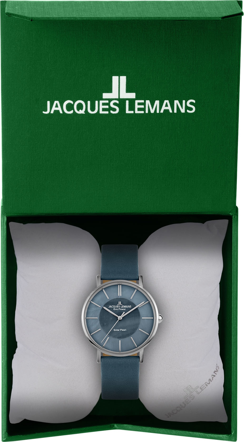 Jacques Lemans Solaruhr »Eco Power Solar Pearl, 1-2112B«, Armbanduhr, Damenuhr, Perlmutt-Zifferblatt, Lederarmband