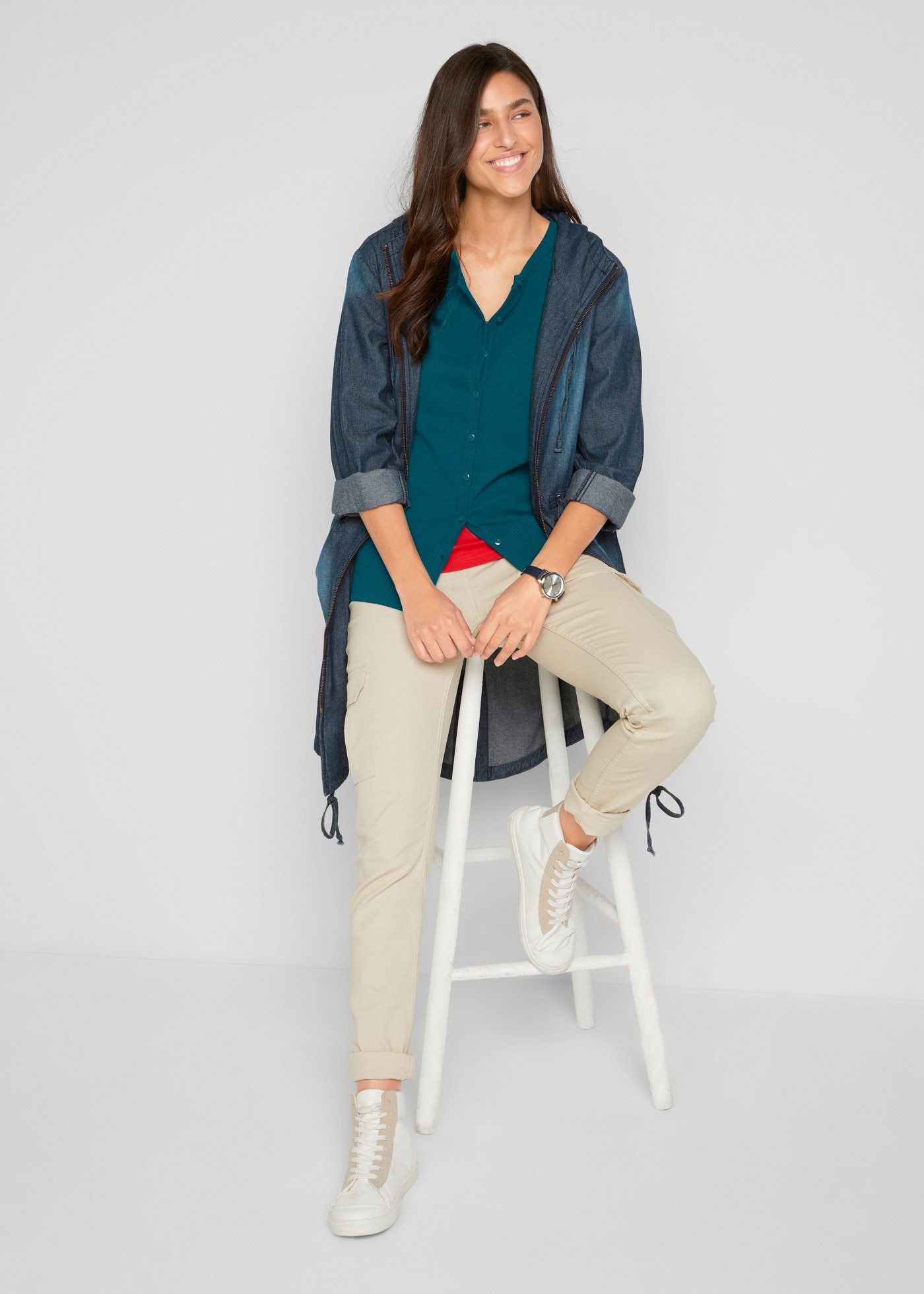 bonprix Strickjacke gerade Passform, unifarben, aus Baumwollmischung, mit Knopfleiste