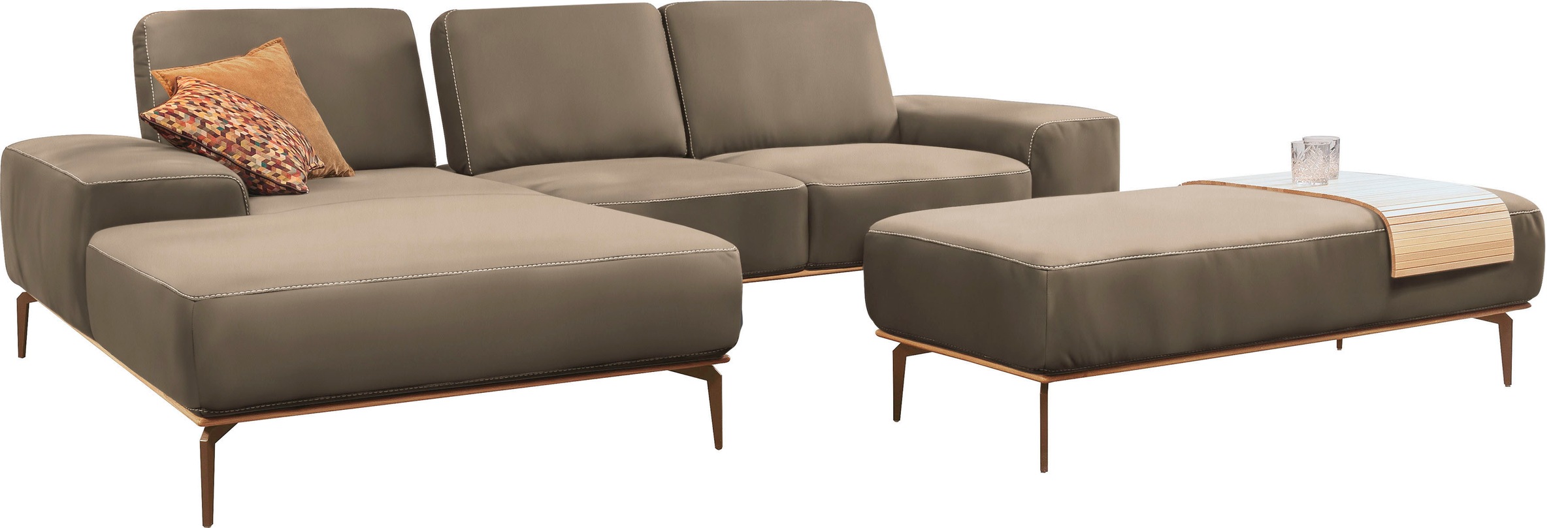 W.SCHILLIG Ecksofa »run, Designsofa mit tollem Sitzkomfort, bequem, L-Form«, mit Holzsockel, Füße in Bronze pulverbeschichtet, Breite 279 cm