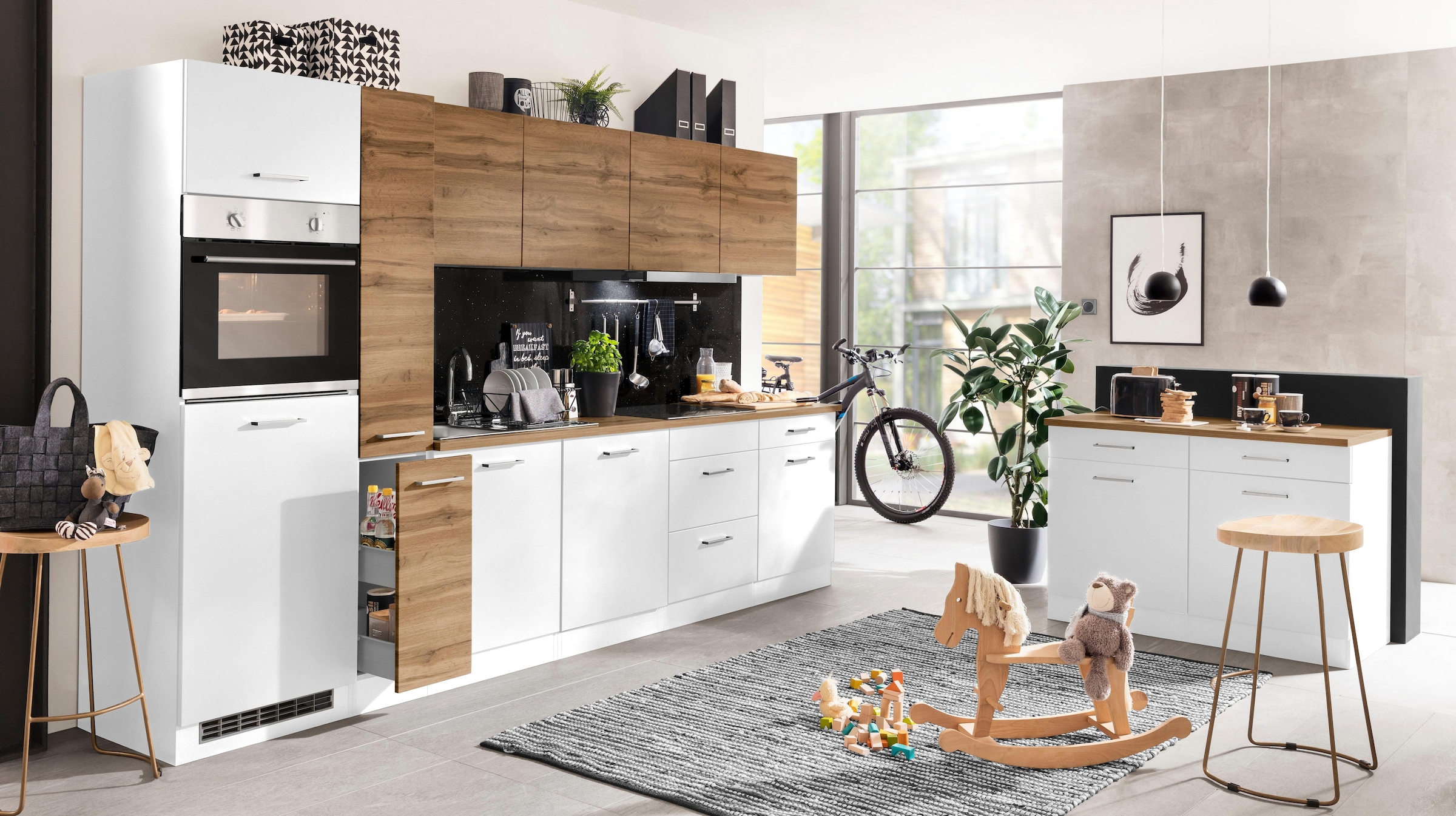 KOCHSTATION Küchenzeile »KS-Kehl«, mit E-Geräten, Breite 330 cm, inkl. Kühlschrank und Geschirrspüler