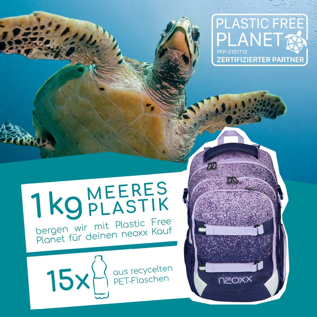 neoxx Schulrucksack »Active, Glitterally perfect«, reflektierende Details, aus recycelten PET-Flaschen