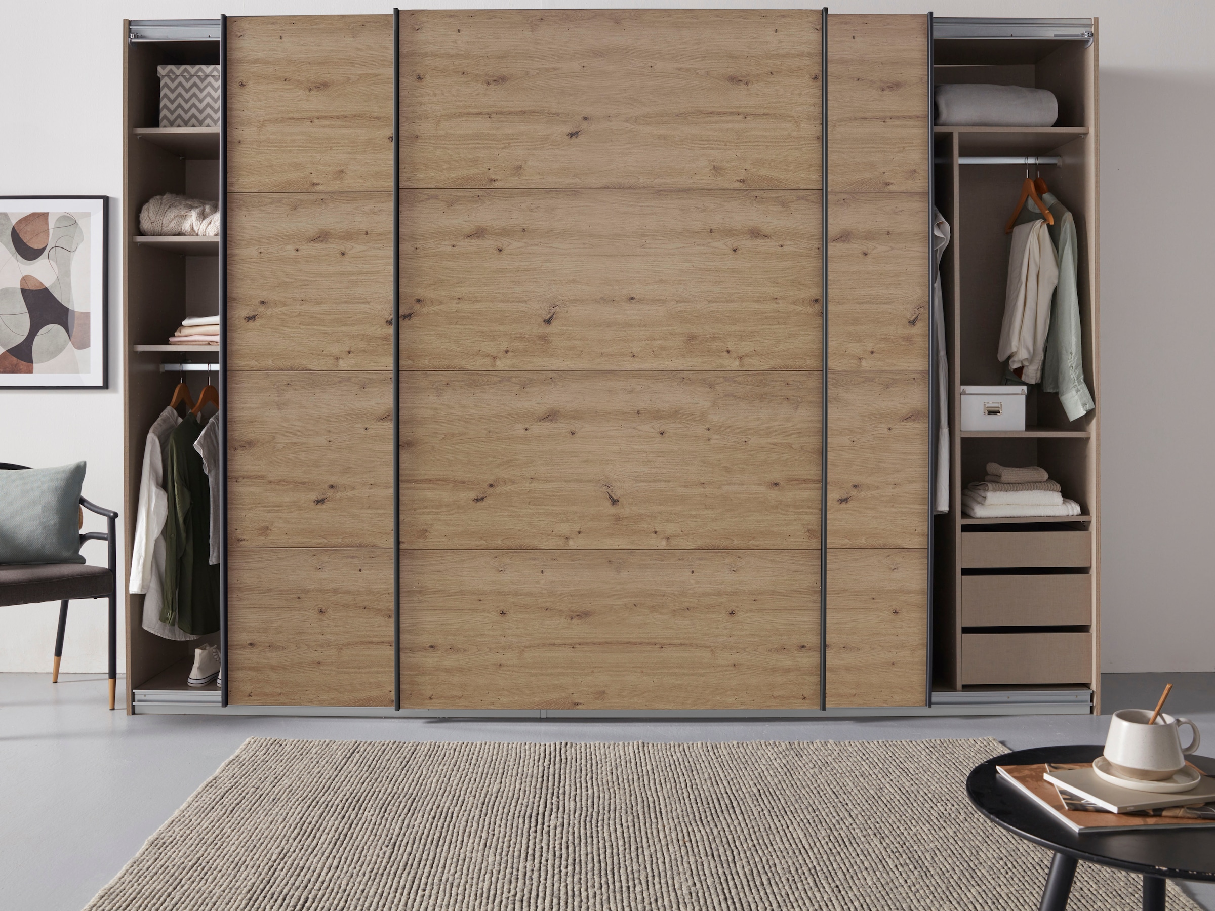 rauch Schwebetürenschrank »Kleiderschrank Schrank Garderobe TOPSELLER OTELI inkl. Inneneinteilung«, mit 3 Innenschubladen sowie zusätzlichen Einlegeböden MADE IN GERMANY