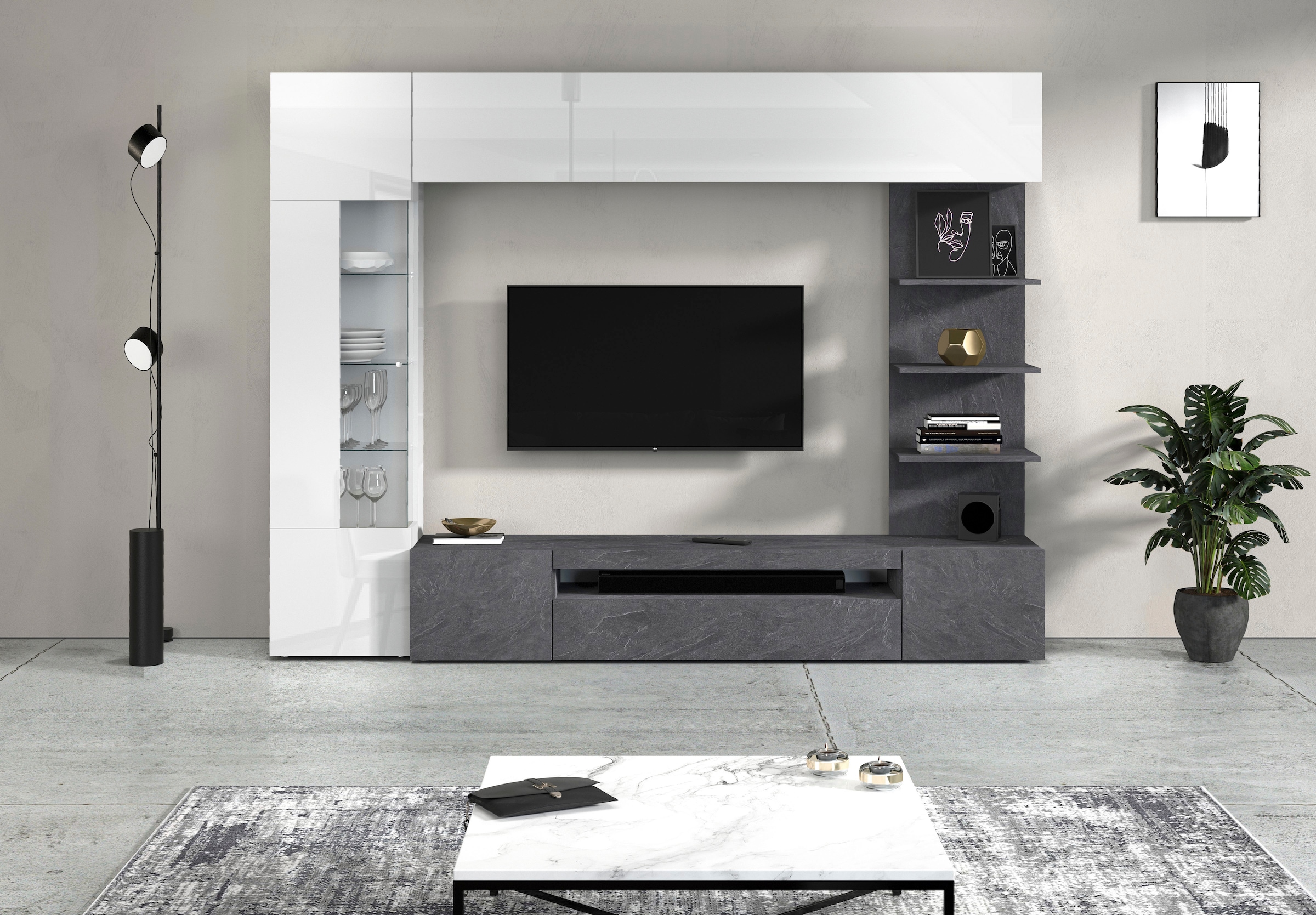 OTTO home Wohnwand »Wohnwand New Egypt, Anbauwand, Medienwand, Wohnzimmerwand« Weiß in Hochglanz, alle anderen Farben in matter Ausführung., 4 Stk. tlg.