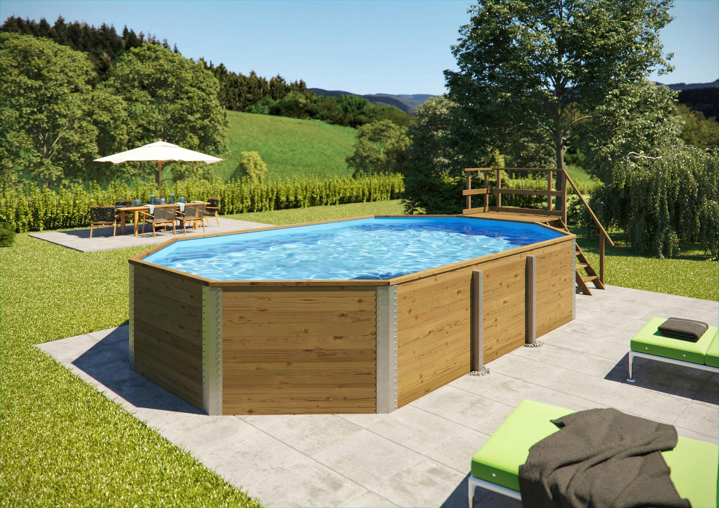 weka Achteckpool »MALI 4 + mit Technikraum, Edelstahlleiter & Wasserpflege-Set«, (Set, 12 tlg.), BxLxH: 376x714x116 cm