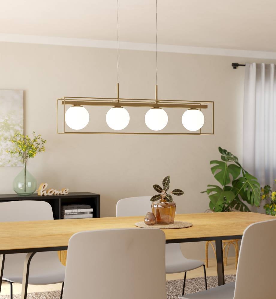 EGLO Hängeleuchte »VALLASPRA«, 4 flammig, Leuchtmittel E14 | ohne Leuchtmittel, Pendelleuchte aus Stahl, Farbe: Champagner, Glas: Weiß, opal-matt, E14