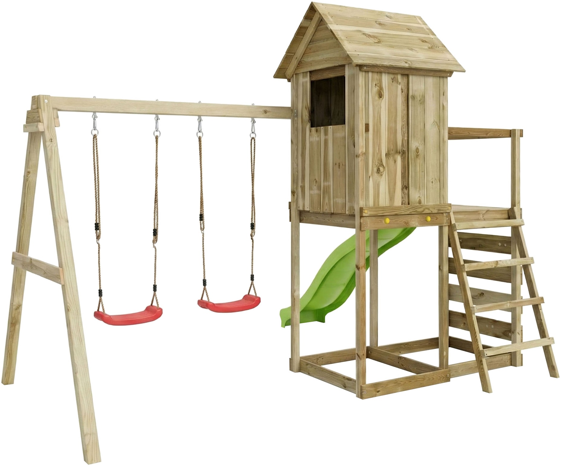 FUNGOO Spielturm »MaxPlay 5« mit Spielhaus, Rutsche, Doppelschaukel, Kletterwand