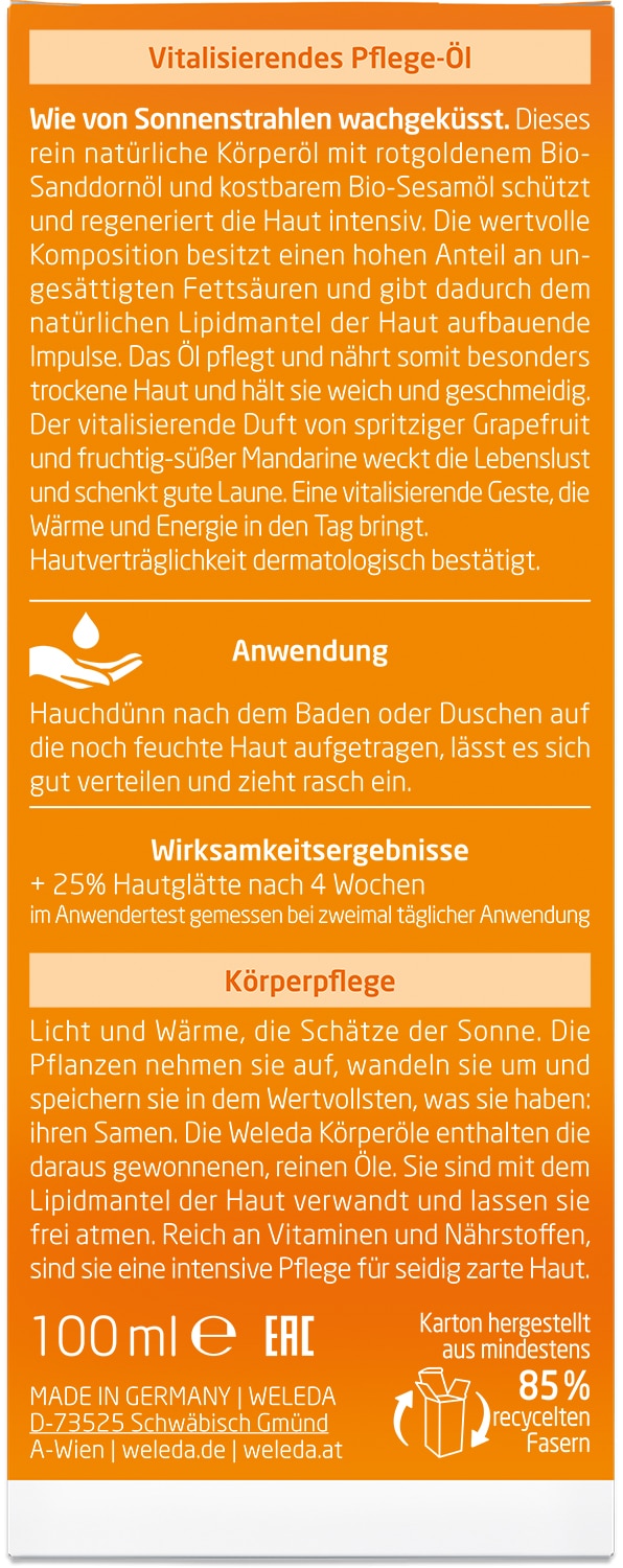 WELEDA Körperöl »Weleda Sanddorn Vitalisierendes Pflege-Öl« pflegt trockene Haut intensiv, bringt spürbare Glätte  der Haut