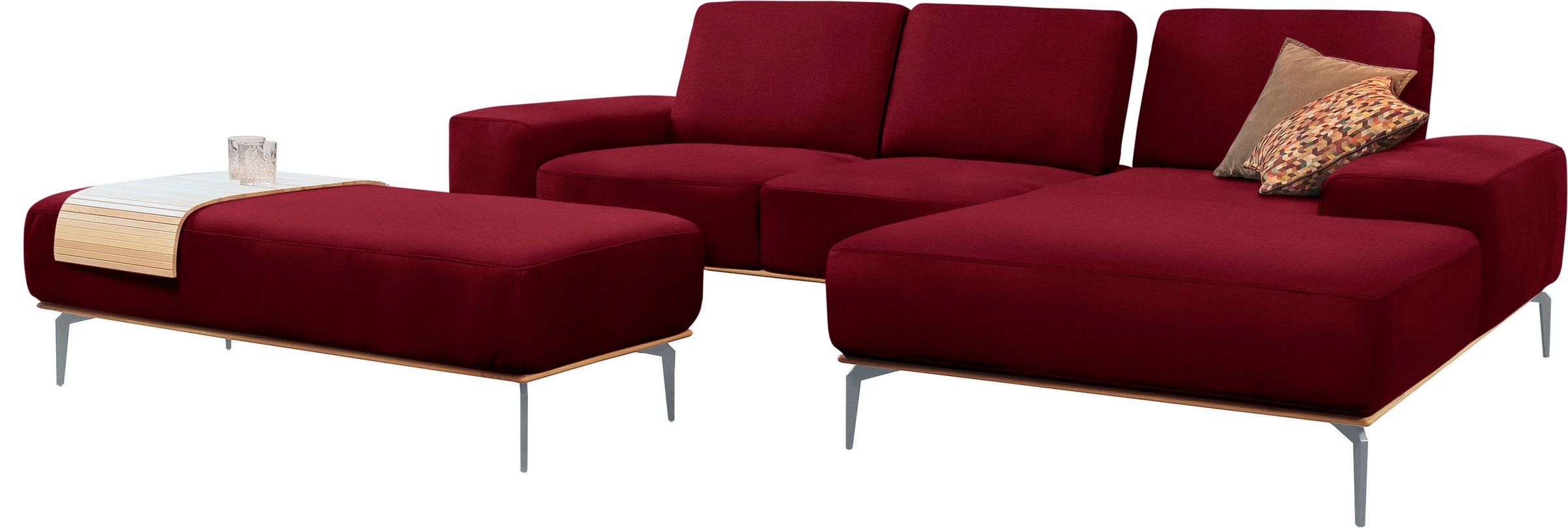W.SCHILLIG Ecksofa »run, Designsofa mit tollem Sitzkomfort, bequem, L-Form«, mit elegantem Holzsockel, Füße in Silber matt, Breite 279 cm