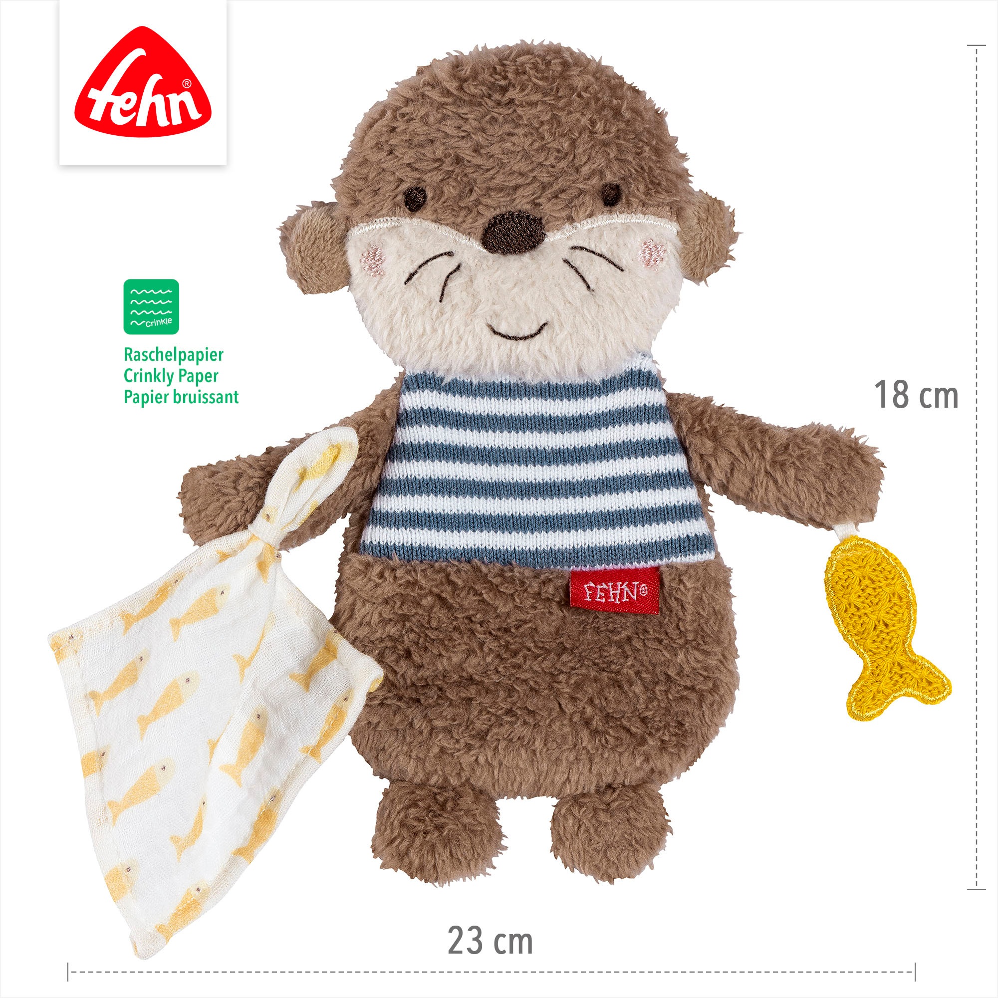 Fehn Schmusetuch »Otter Theo, Geburts-Set mittel«, (3 tlg.), mit Musselin-Schmusetuch Otter, Stoffbuch Otter und Knister-Otter