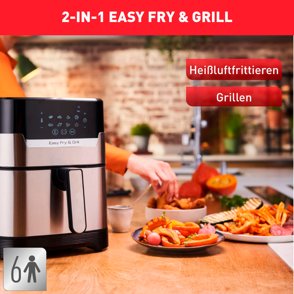 Tefal Fritteuse »EY505D Easy Fry W, L, 1400 8 Grill Heißluftfritteuse jetzt %Sale Grill, 4,2 Display, im Deluxe«, & & Kochprogramme digitales