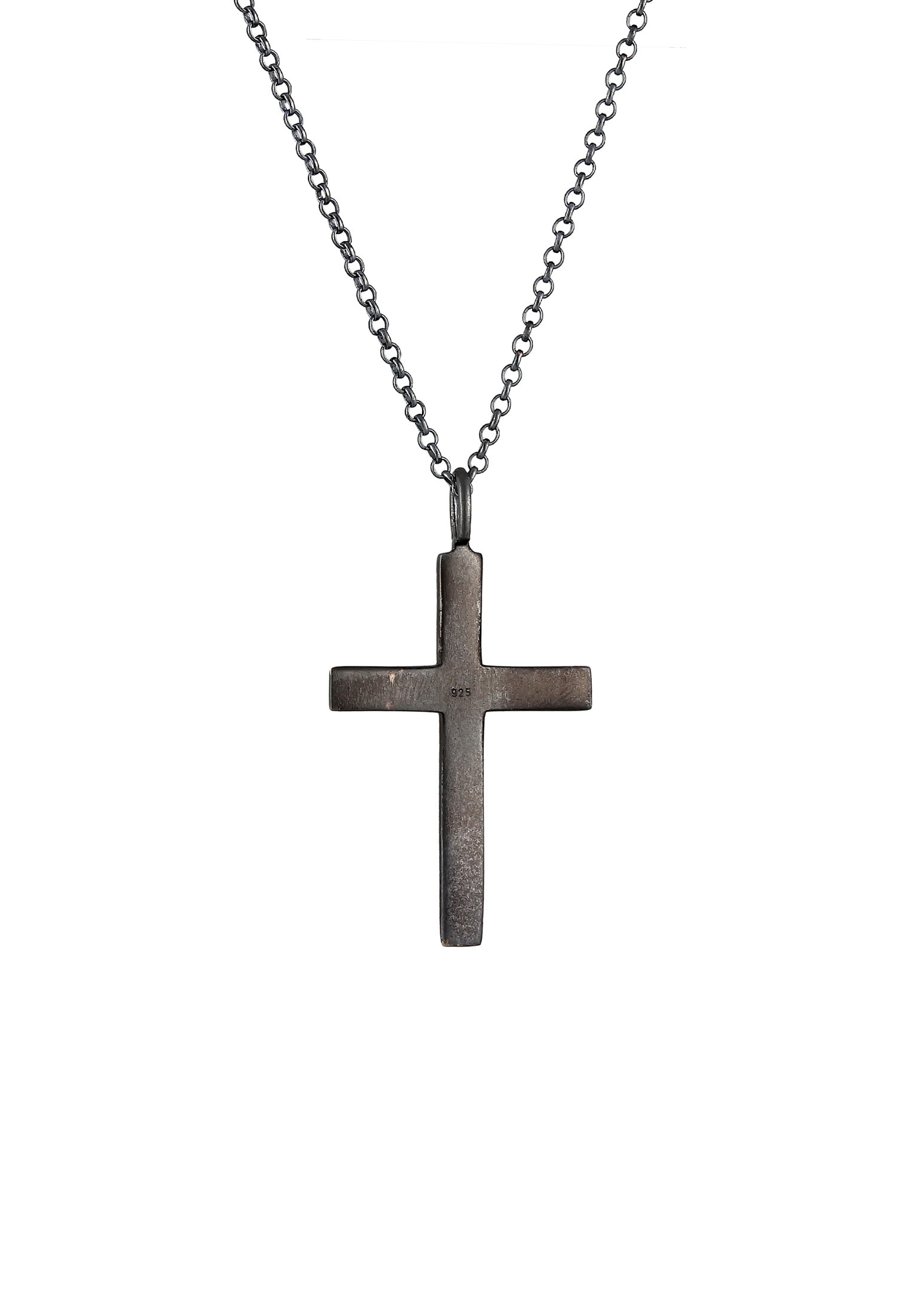 Kuzzoi Lange Kette »Herren mit Kreuz Oxidiert Massiv 925 Silber«