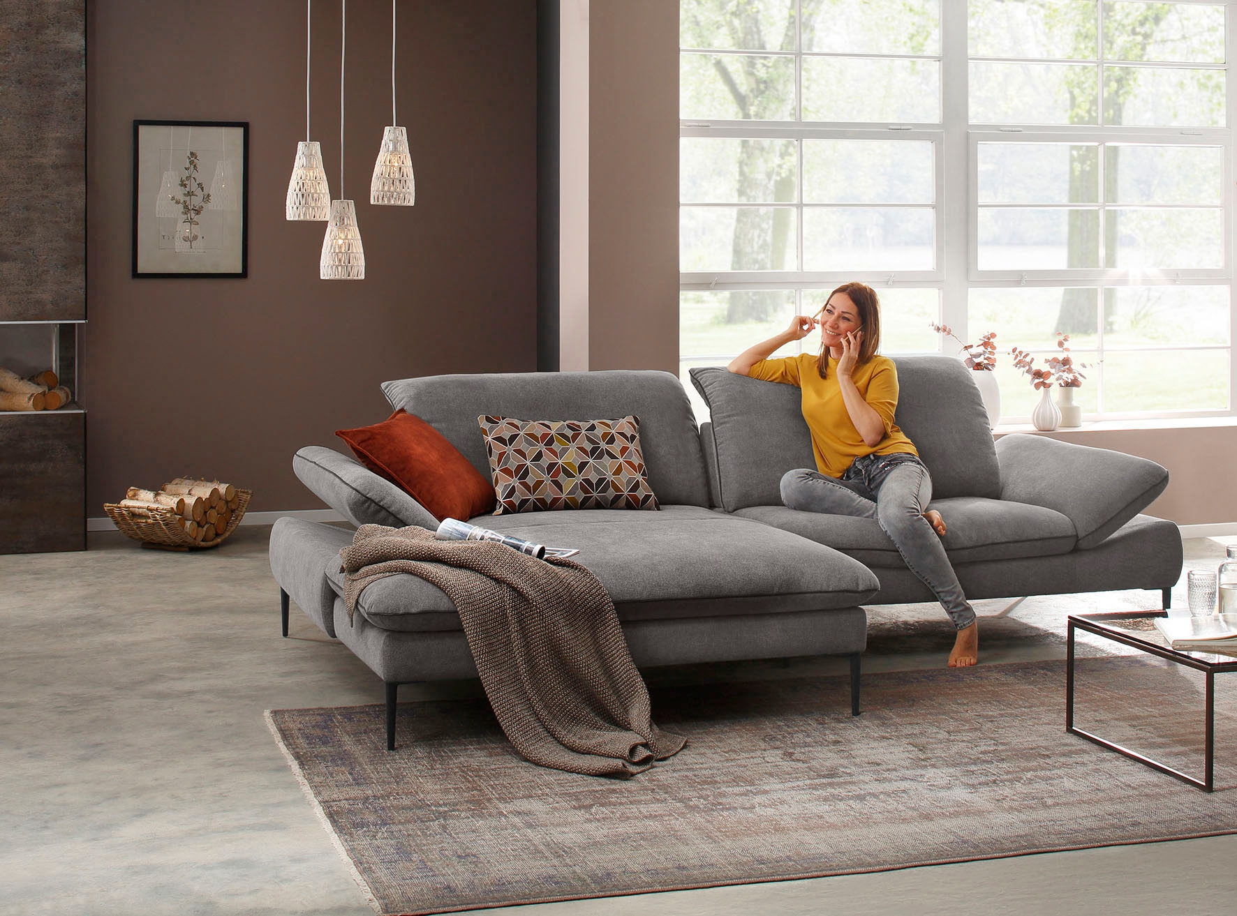 W.SCHILLIG Ecksofa »enjoy&MORE, Designsofa, elegant und bequem, L-Form«, Sitztiefenverstellung, Füße schwarz pulverbeschichtet, Breite 294 cm