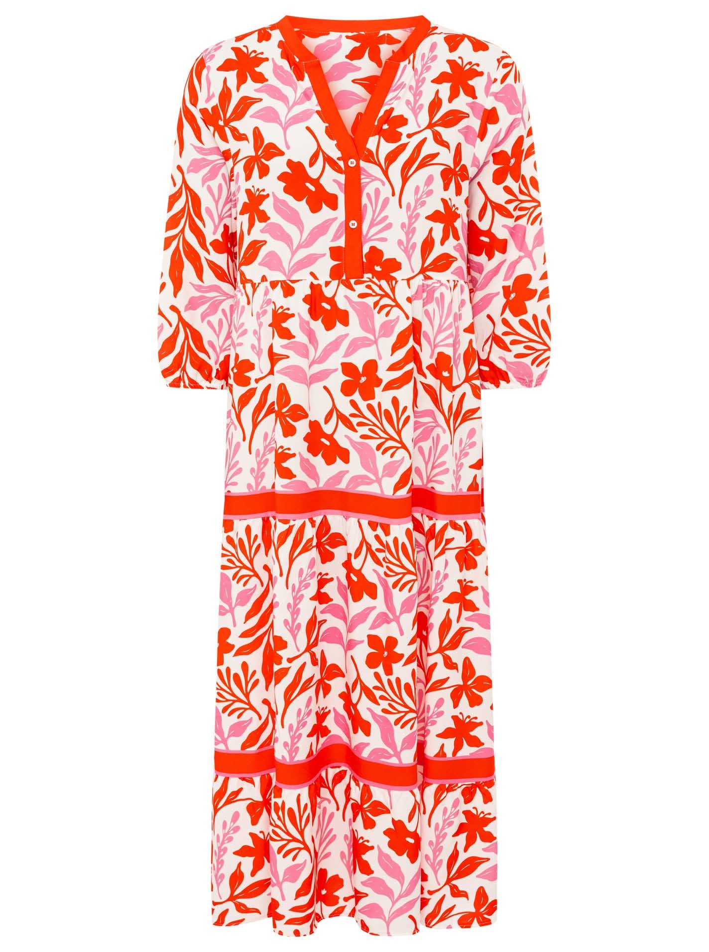 Zwillingsherz Maxikleid »"Flower"« Ohne Taschen Florales Muster, Schriftzug, 3/4 Arm, Knopfleiste