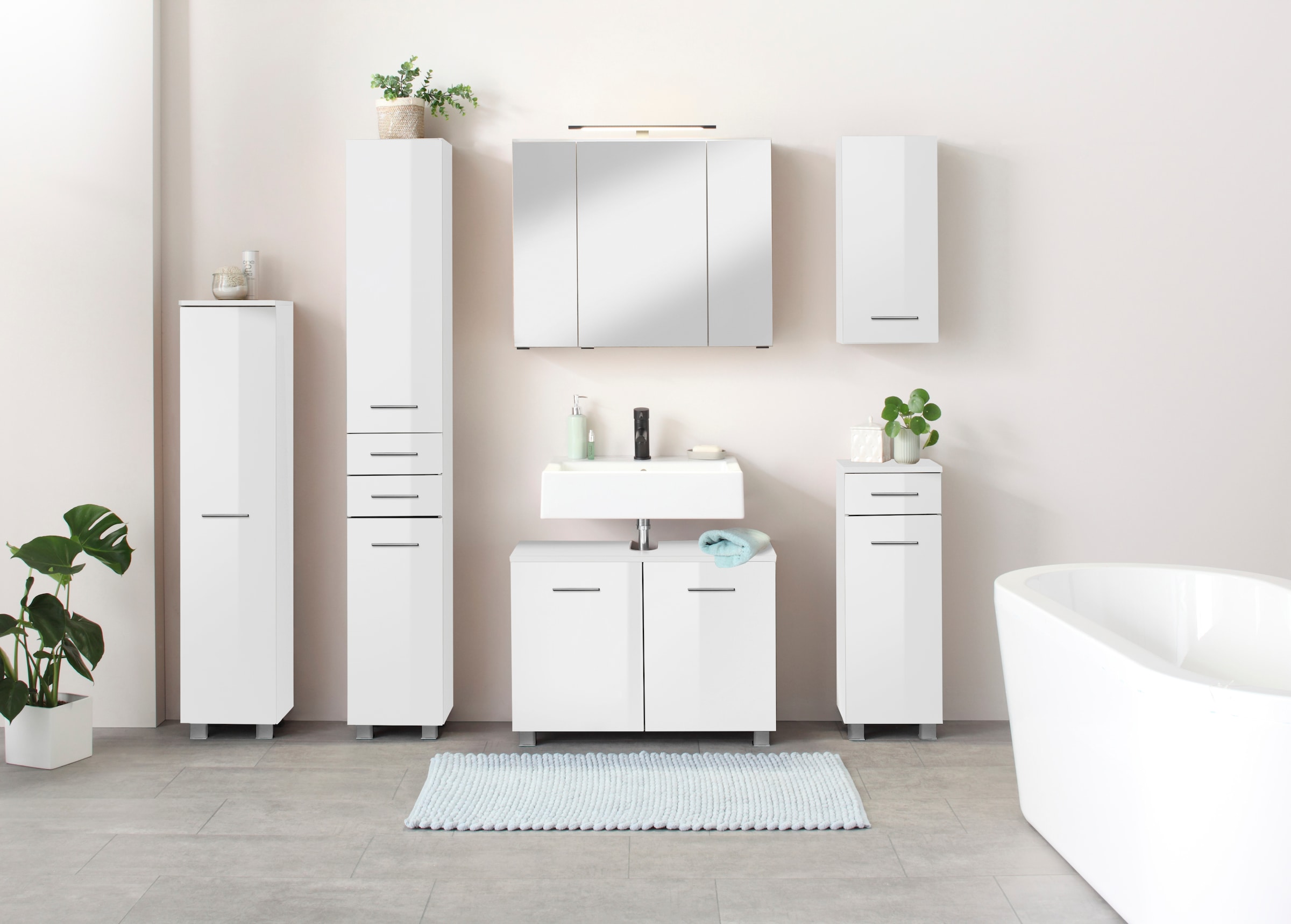 welltime Waschbeckenunterschrank »Trento, verschiedene Ausführungen und Farben«, Badmöbel Unterschrank Breite 80 cm, mit viel Stauraum, Badschrank WBU