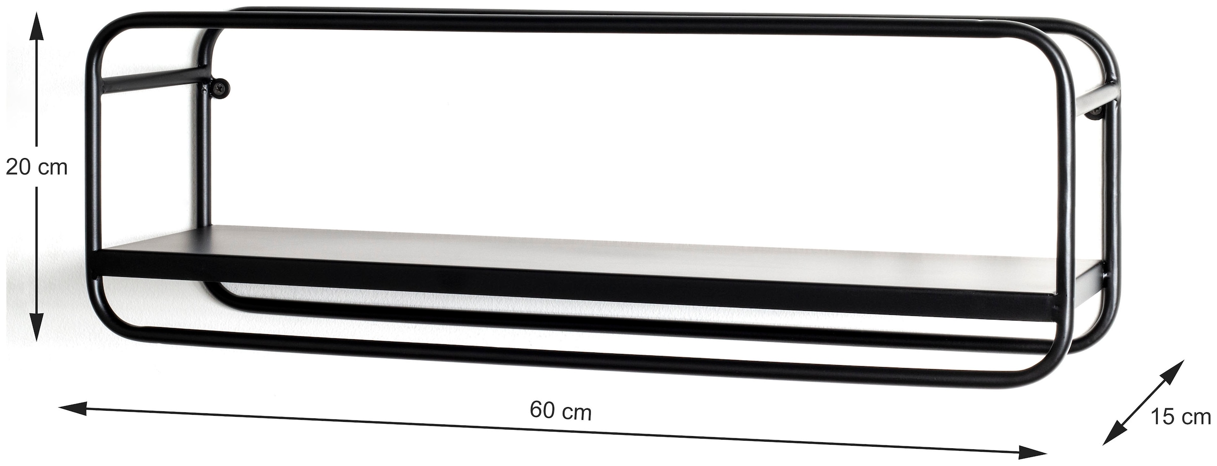 HAKU Wandregal »Hängeregal, Wandboard« rechteckig - aus Metall Schwarz - B/T/H 60/15/20 cm