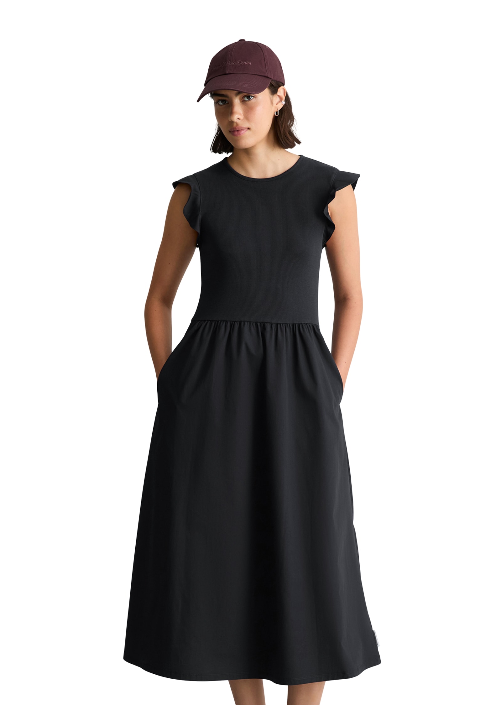 Marc O'Polo DENIM Jerseykleid Seitennahttaschen flared mit Baumwoll-Popelinerock