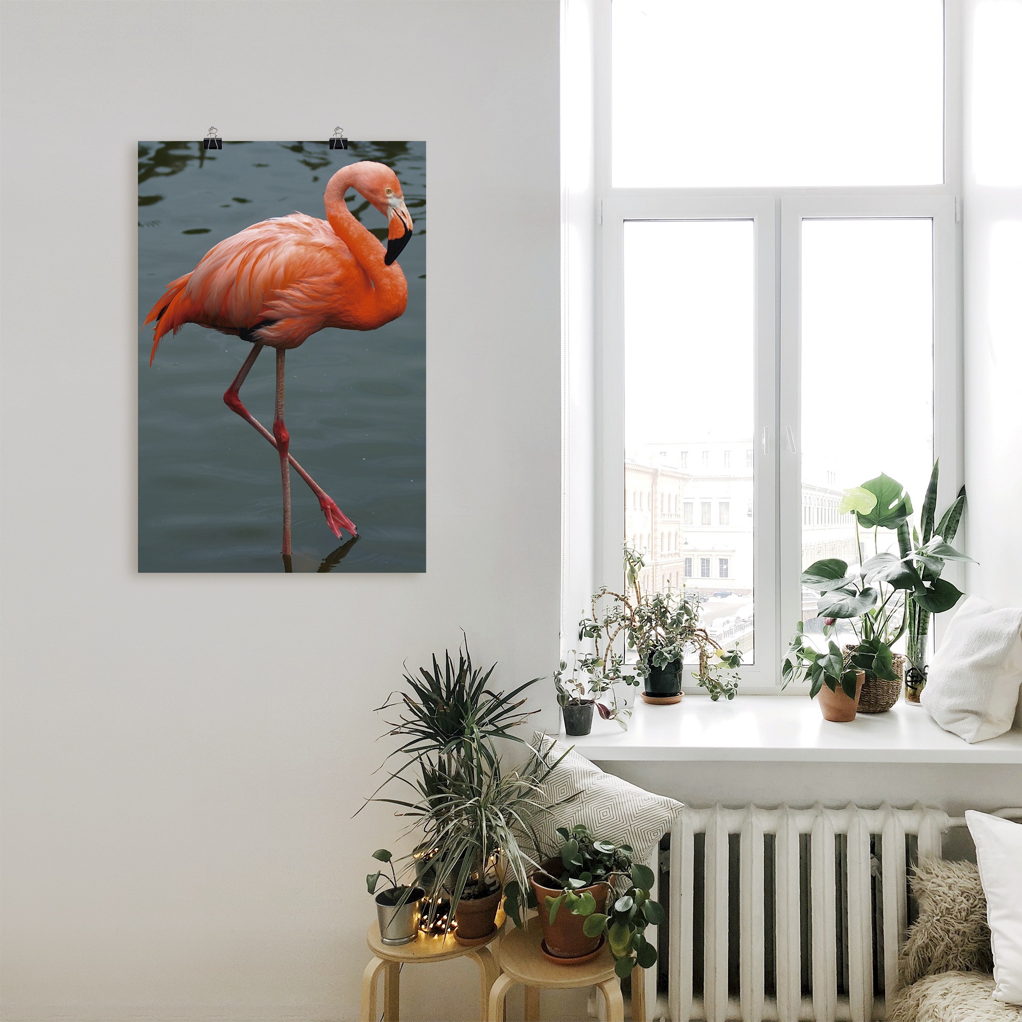 Artland Wandbild »Flamingo Balance«, Vögel, (1 St.), als Leinwandbild, Wandaufkleber oder Poster in versch. Größen