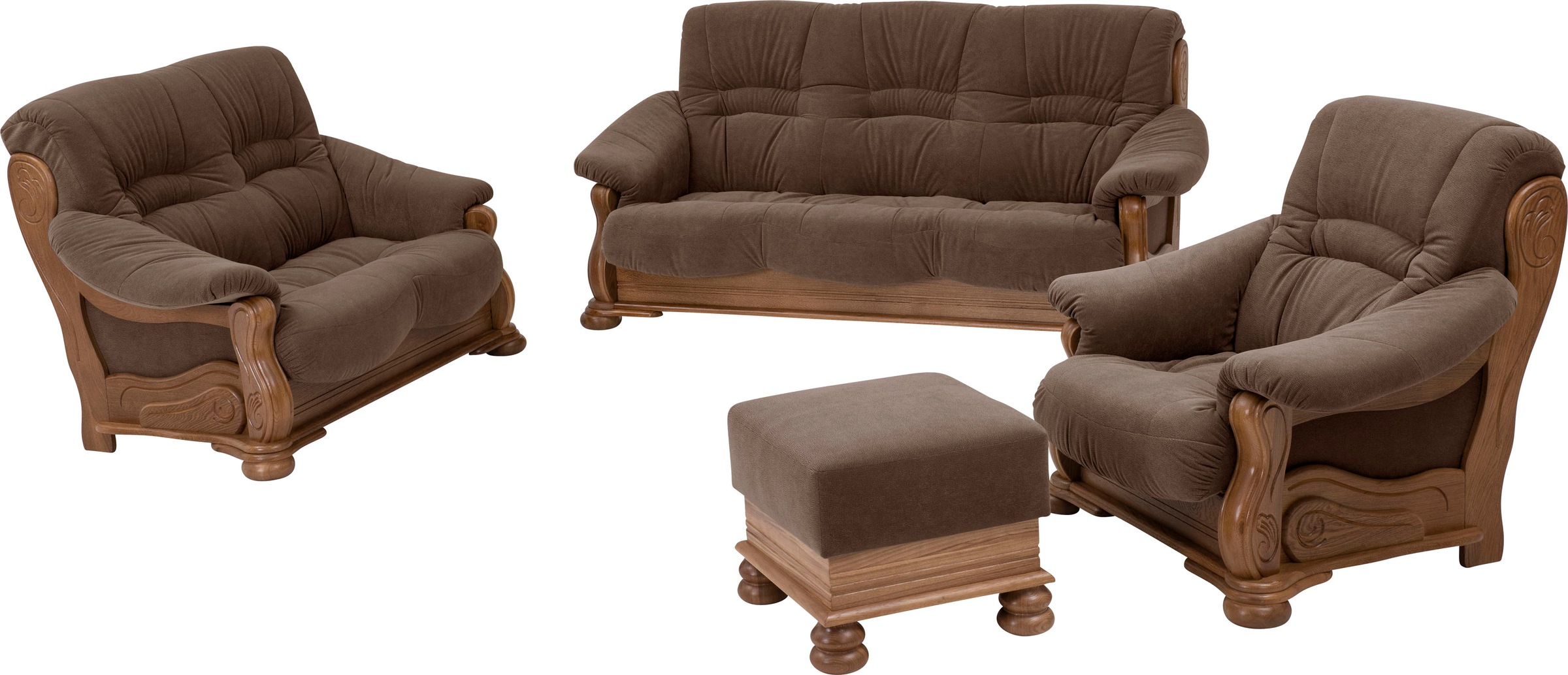 Max Winzer® 2-Sitzer »Texas, dekoratives Holzgestell aus Eiche mit gefrästen Ornamenten«, bequemer Retro Klassiker, kompakte Stellfläche Breite 147cm