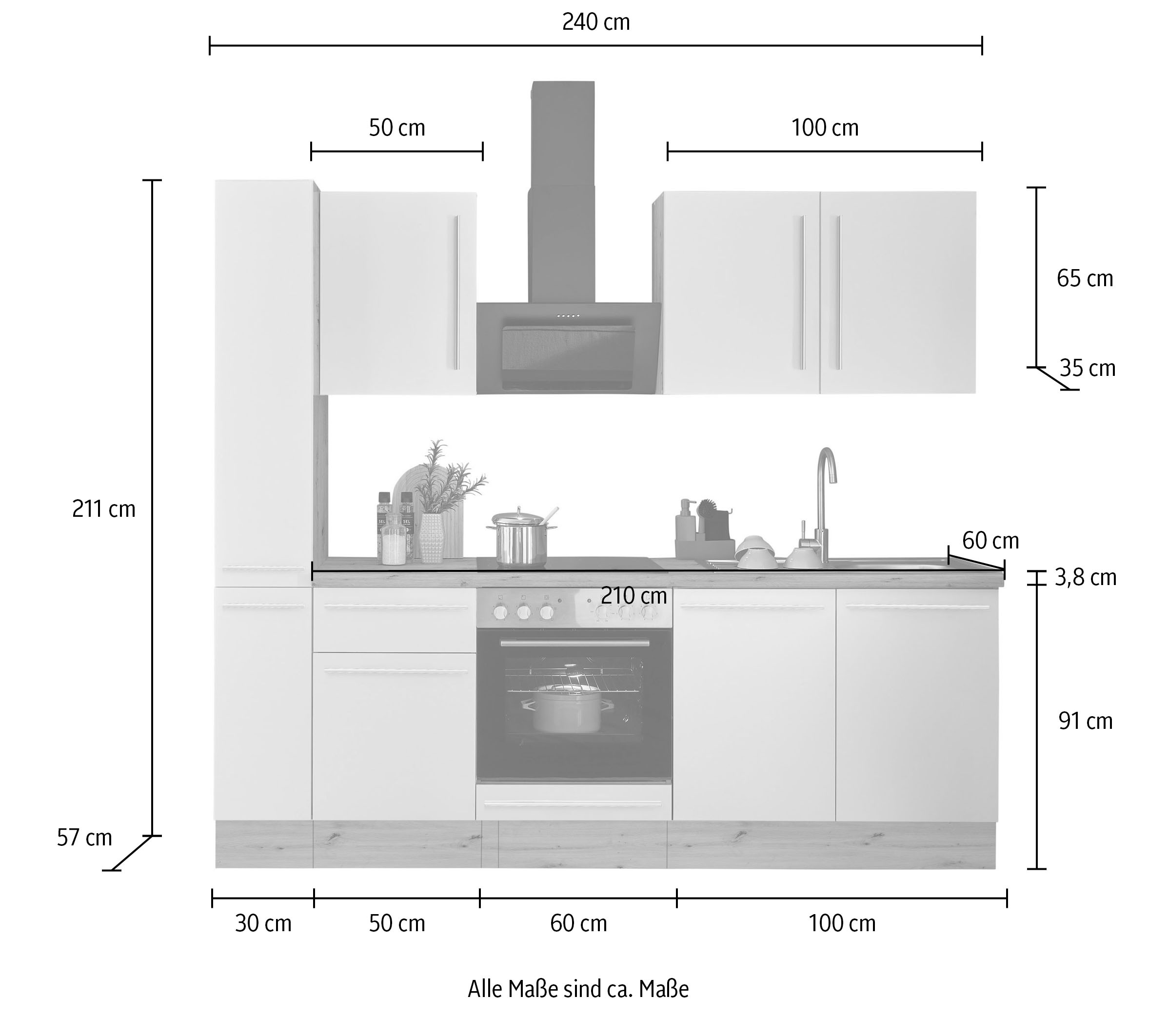 KOCHSTATION Küchenzeile »Florida«, Breite 240 cm, wahlweise mit E-Geräten,Softclose für Türen/Schubkästen