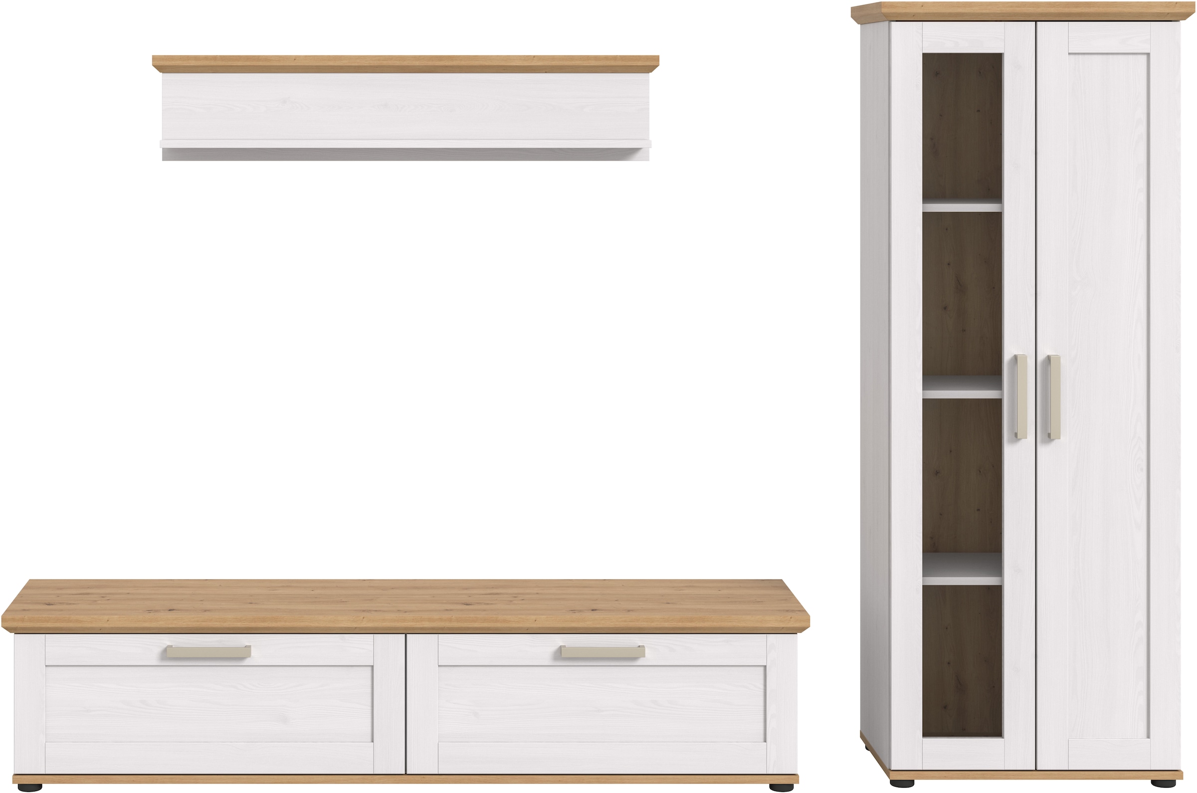 Home affaire Wohnwand »Cosenza«, (Set, 3 St.), Cosenza, Breite: 336 cm, Vitrine, Lowboard, Wandboard