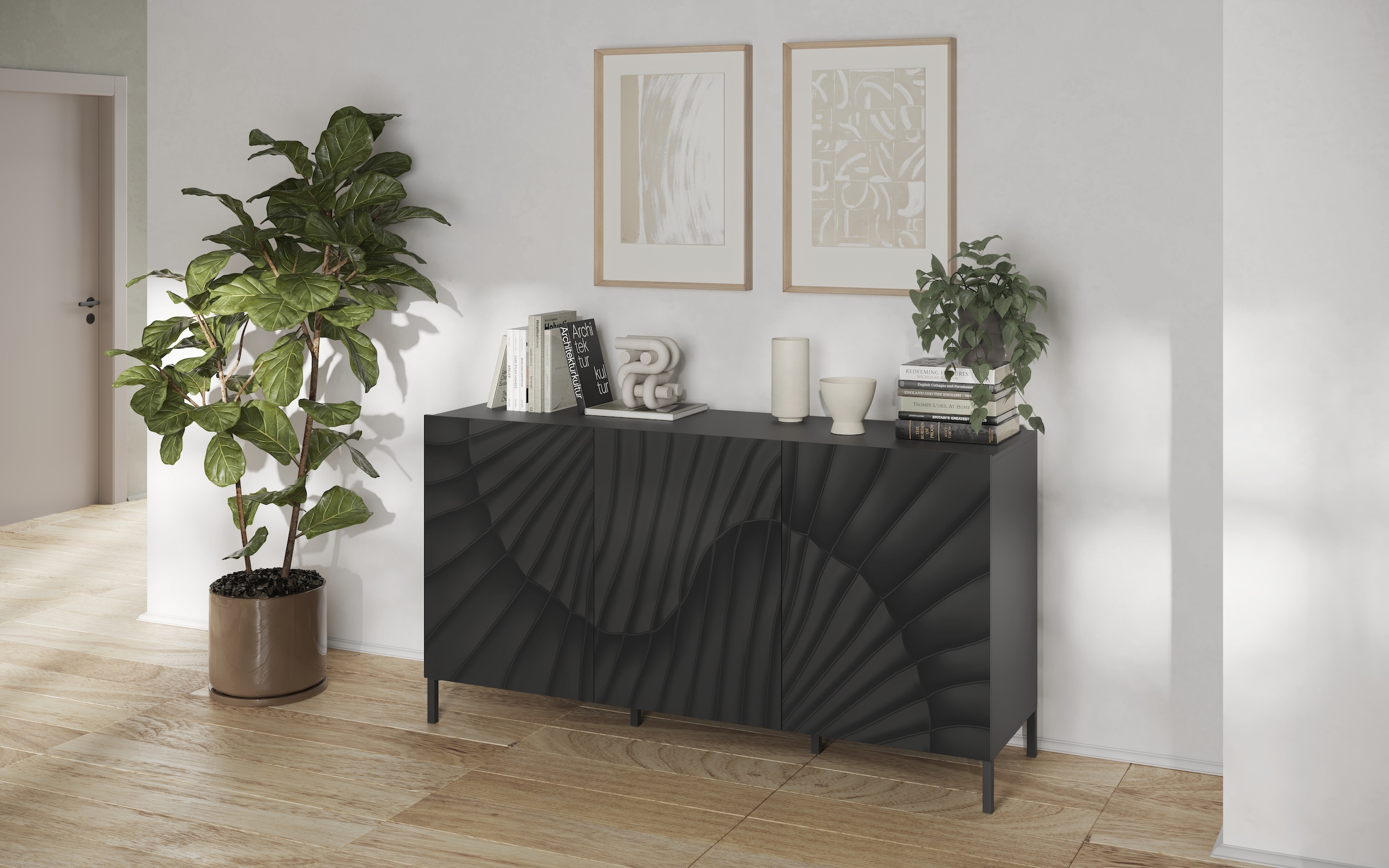 INOSIGN Sideboard »Snake Breite 181 cm, moderne Kommode mit 3 Türen«, Anrichte mit viel Stauraum, Front mit besonderem Siebdruck