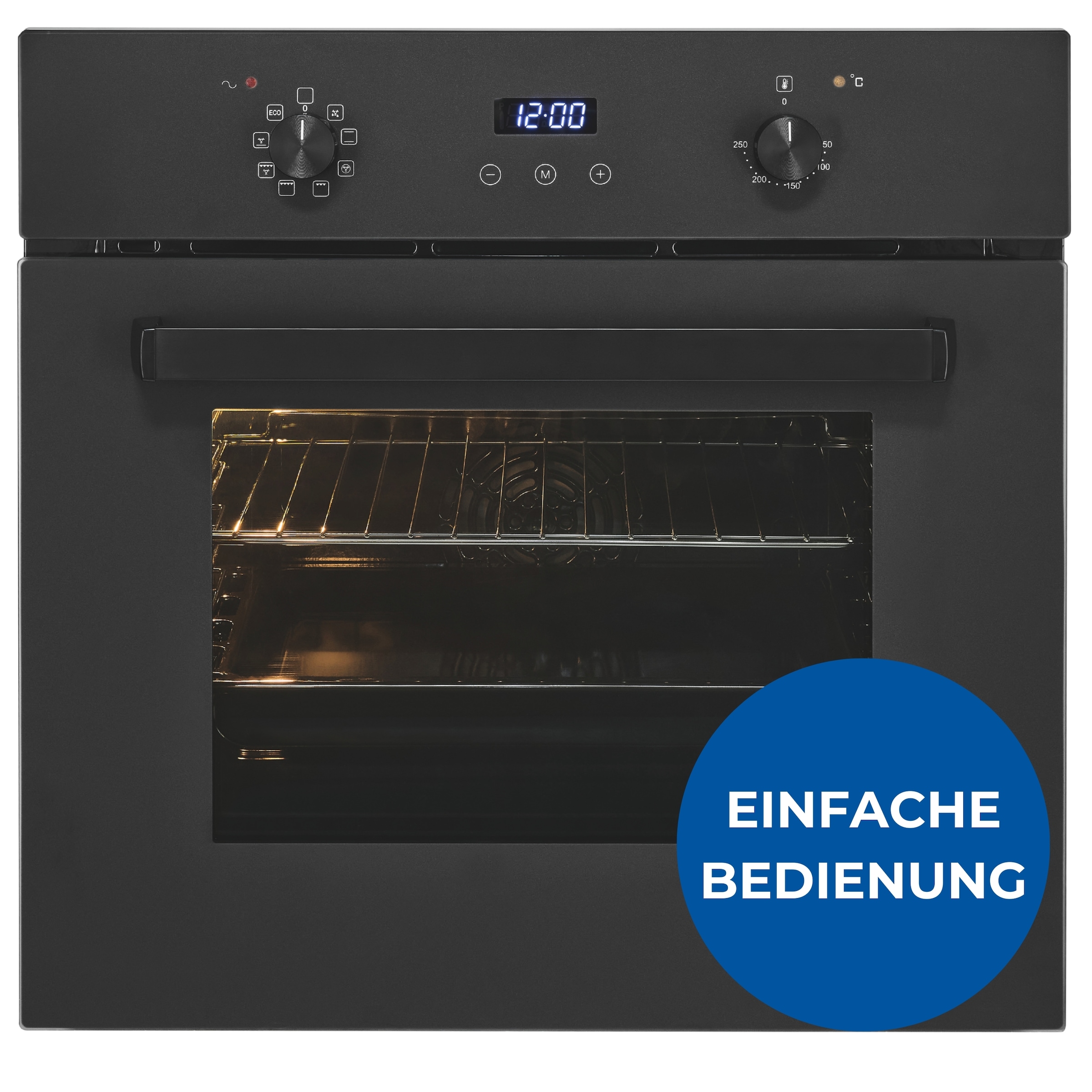exquisit Einbaubackofen »EBE367-H-120 mattschwarz« Heißluft & dreifach verglaste Tür – Wärme bleibt sicher im Ofen!
