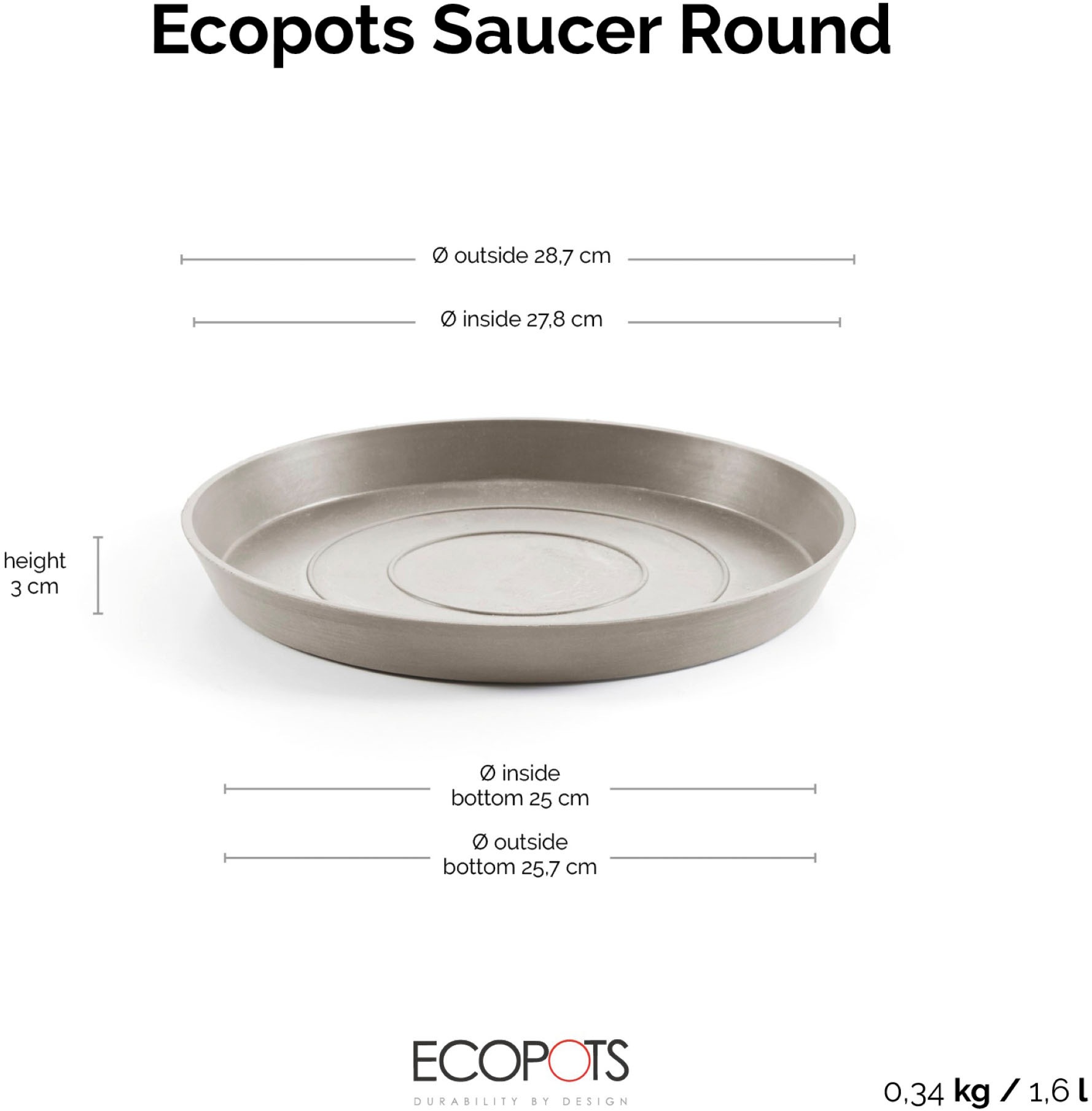 ECOPOTS Blumentopfuntersetzer »ROUND SAUCER Taupe« BxTxH: 28,7x28,7x3 cm