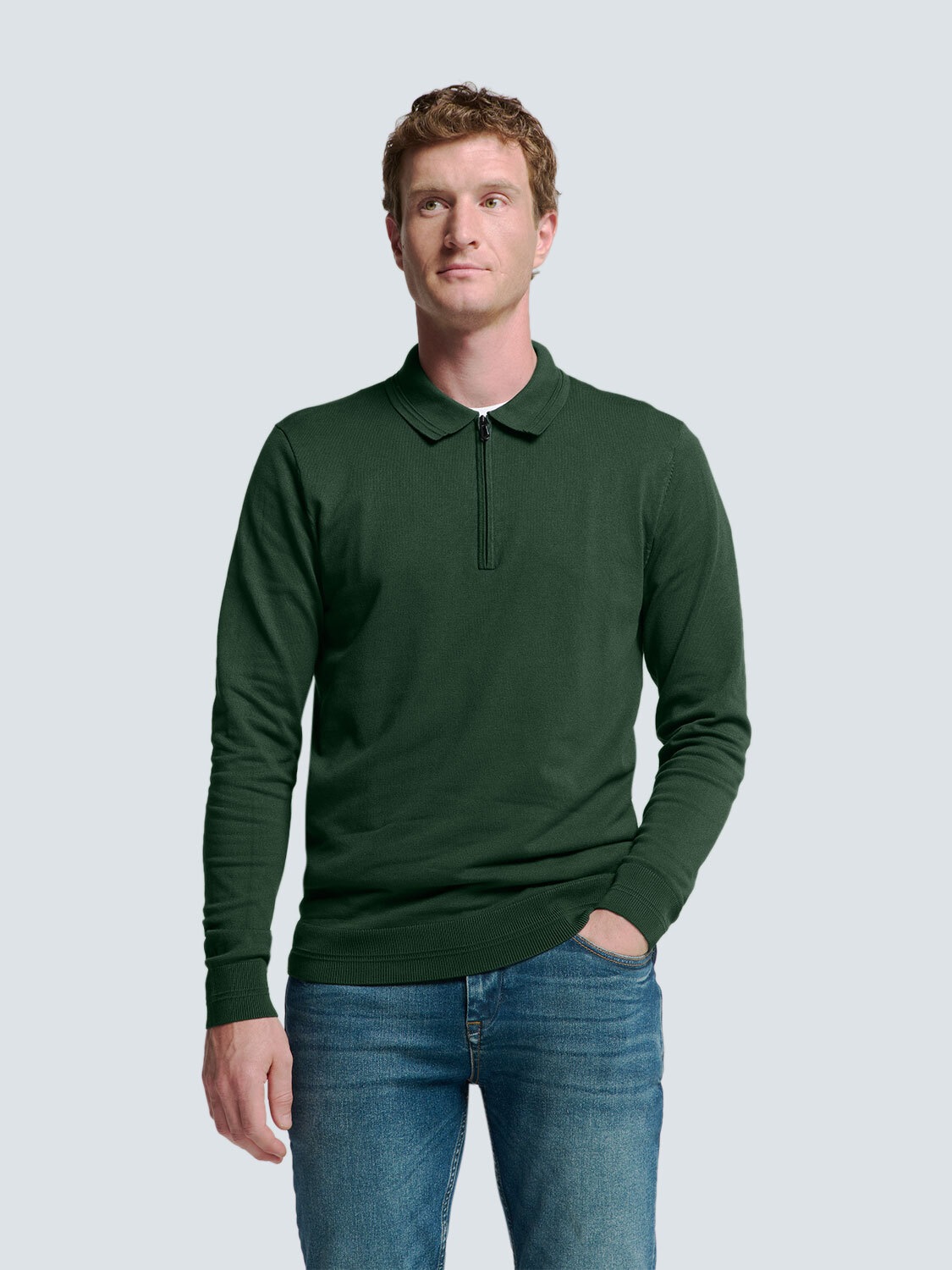 NO EXCESS Rundhalspullover »No Excess Polo-Pullover mit halbem Reißverschluss«