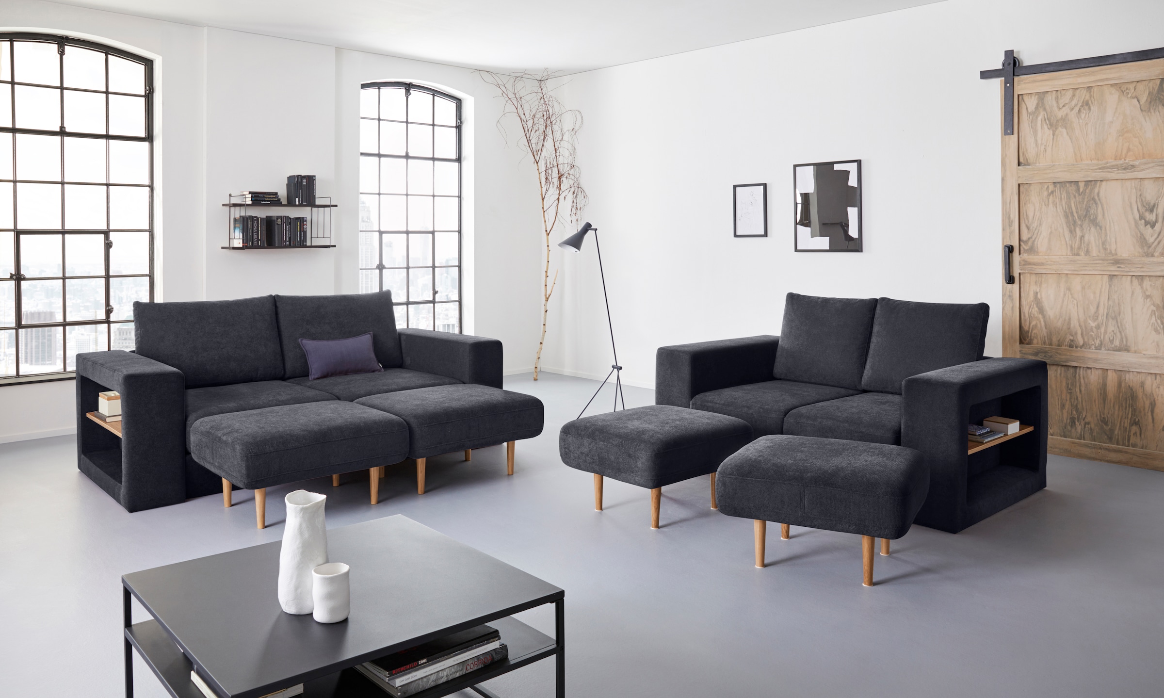 LOOKS by Wolfgang Joop 2-Sitzer »Looksvb«, Verwandlungssofa: aus Sofa wird Sofa mit 2 Hockern, mit Regalfunktion