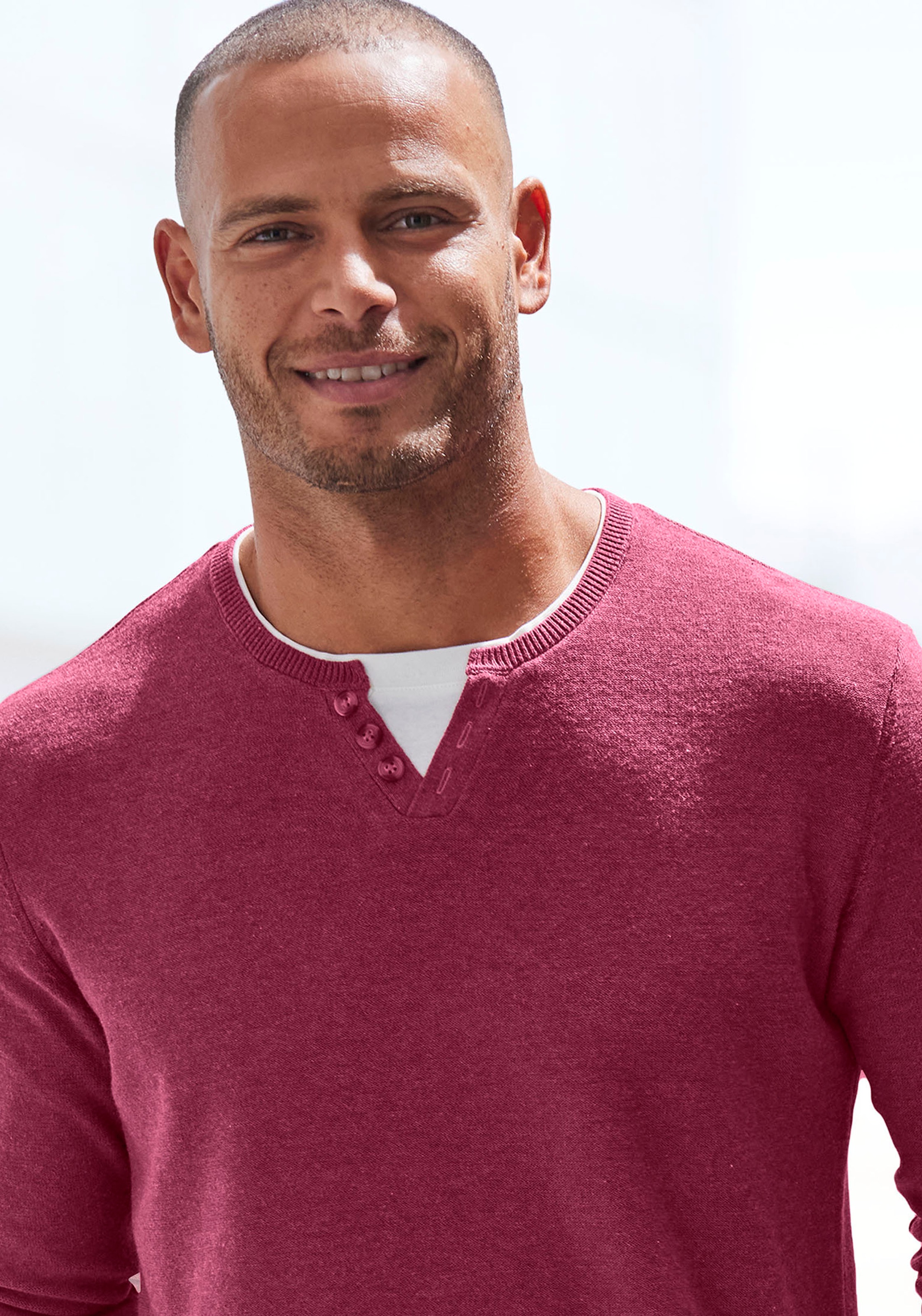 H.I.S Strickpullover, Pullover mit hochwertiger Halslochverarbeitung in double-layer Optik