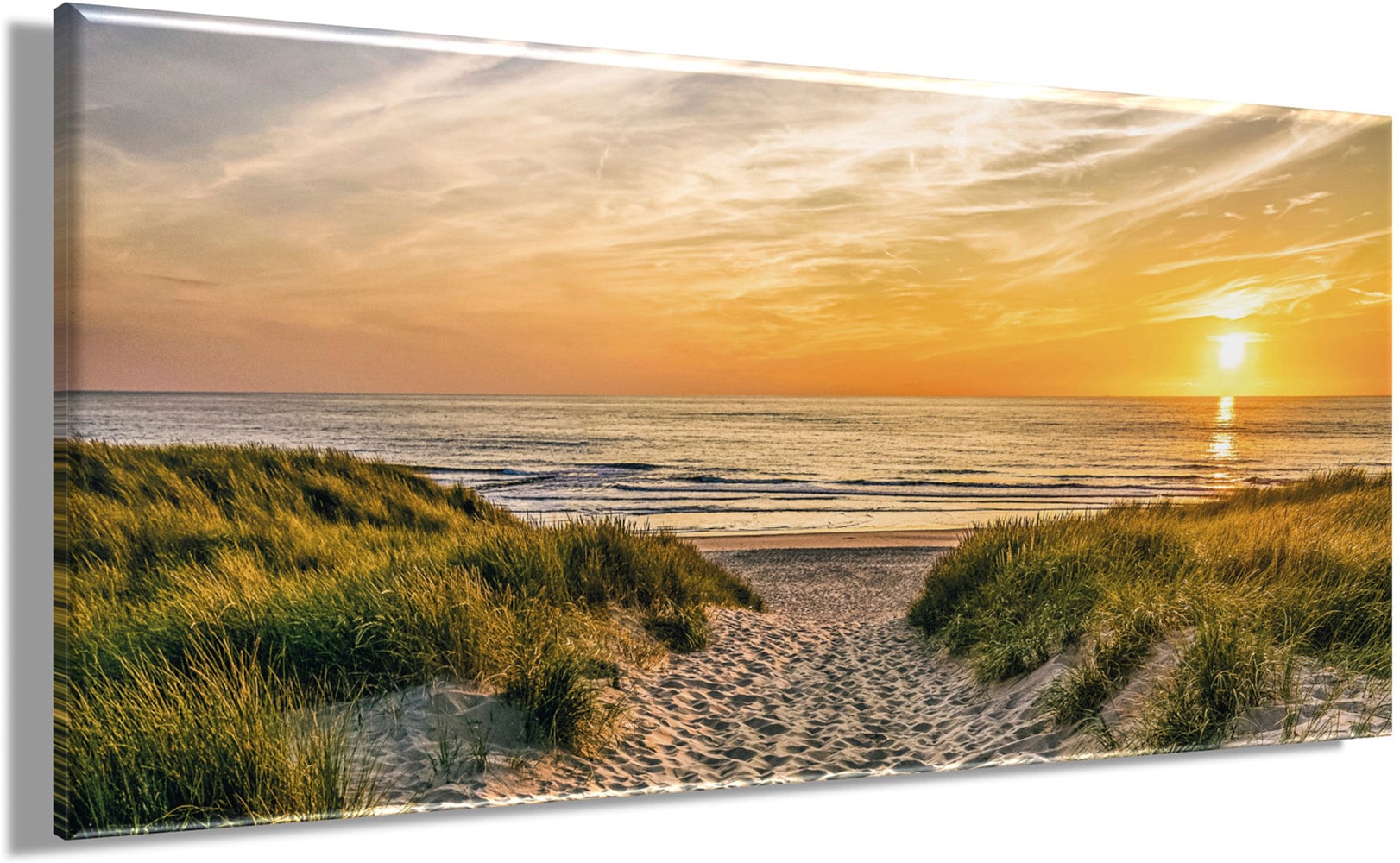 Bönninghoff Leinwandbild »Wandbild WEG ZUM STRAND 33x70 cm – Leinwandbild Keilrahmen Deko modern« Sonnenuntergang | Strand 1 Stk. tlg. auf Keilrahmen gespannt