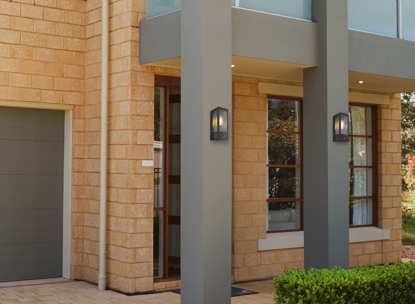 GLOBO LIGHTING Außen-Wandleuchte »GUNDULA« E27 1 Stk. Außenlampe/schwarz/IP44/Terrasse/Wand/Sensor/Glas gerillt