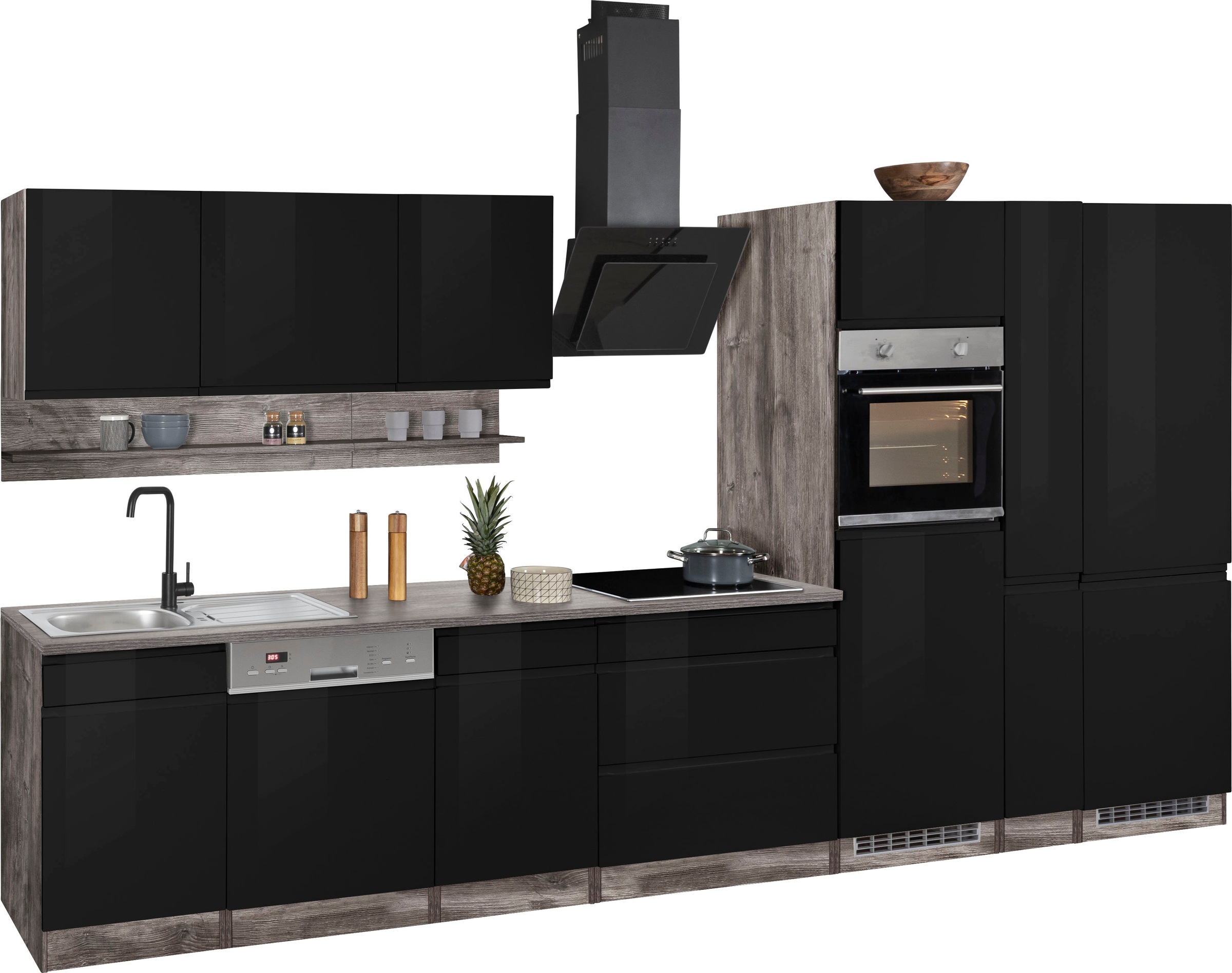 HELD MÖBEL Küchenzeile »Virginia«, Breite 390 cm, mit Glaskeramik-oder Induktionskochfeld