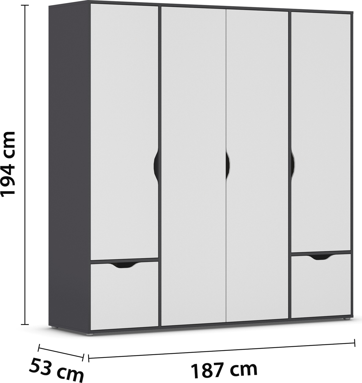 rauch Drehtürenschrank »Kleiderschrank Schrank Garderobe Wäscheschrank NARAI mit Schubladen«, (in 3 verschiedenen Ausstattungen BASIC/CLASSIC/PREMIUM), Griffausfräsungen für eine grifflose Optik TOPSELLER MADE IN GERMANY