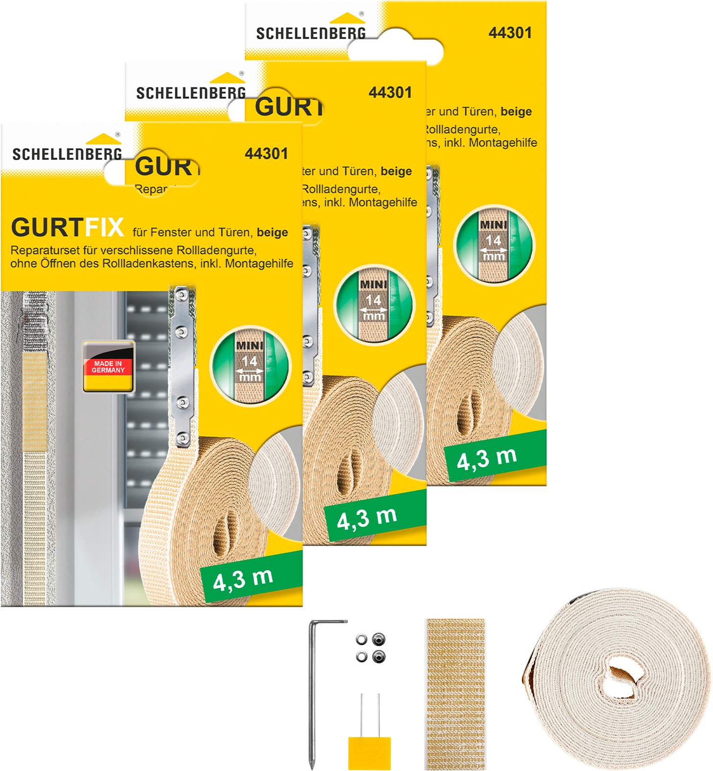 SCHELLENBERG Reparatur-Set »Rollladen Gurtfix für das Rollladensystem Mini«, für alte Gurtbänder in unterschiedlichen Farben, 14 mm x 4,3 m
