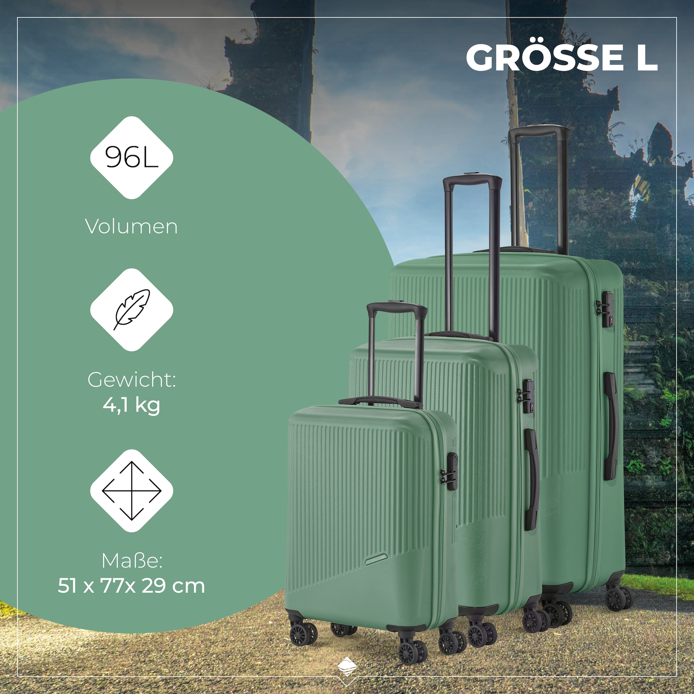 travelite Trolleyset »BALI 4w L/M/S«, (Set, 3 tlg., Hartschalen Trolley Set), Kofferset Reisegepäck Reisekoffer Hartschallenkoffer TSA Schloss