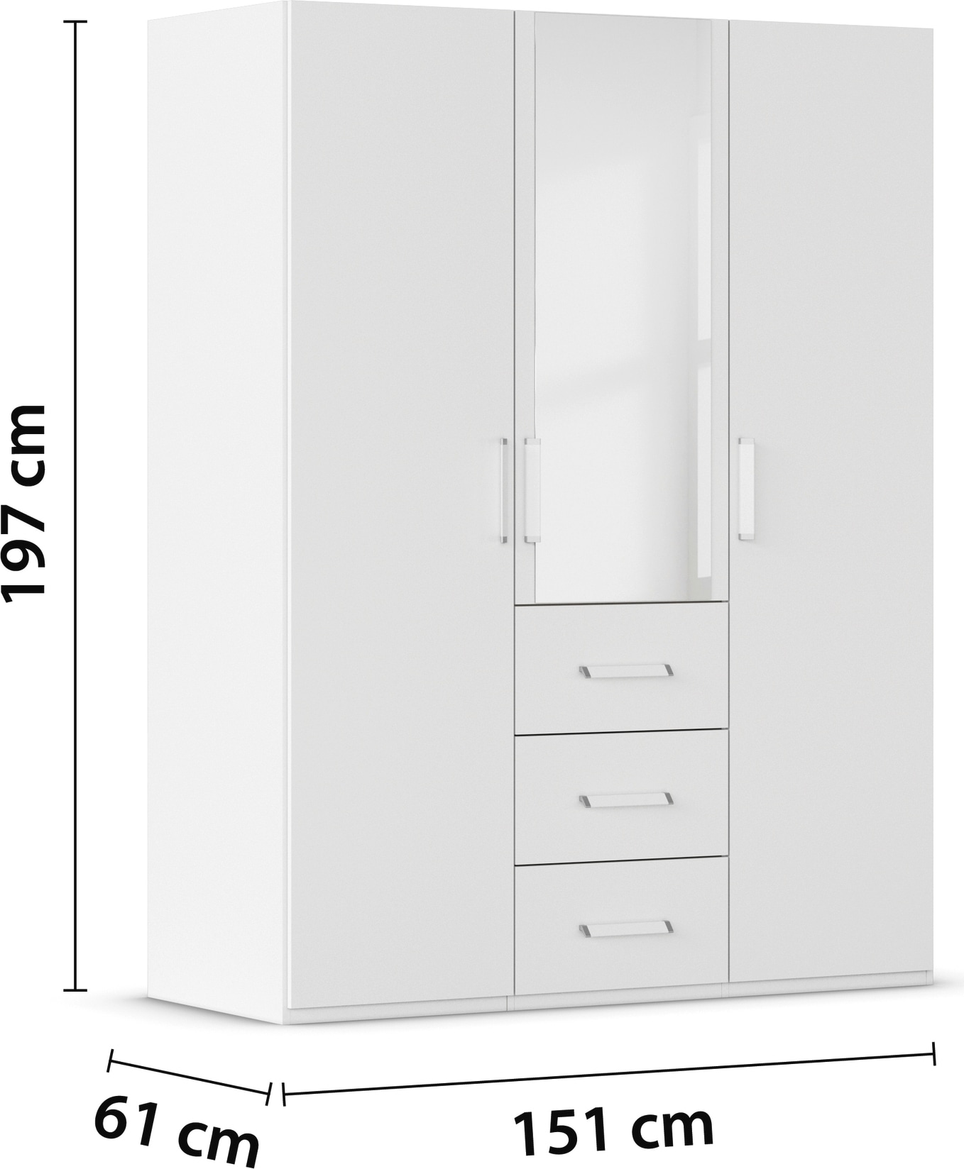 rauch Drehtürenschrank »Kleiderschrank Schrank Garderobe Schlafzimmerschrank EVELYN«, (in 2 Höhen 197 oder 210 cm erhältlich), in elegantem Stil mit Schubladen 3 Breiten und 2 Höhen MADE IN GERMANY