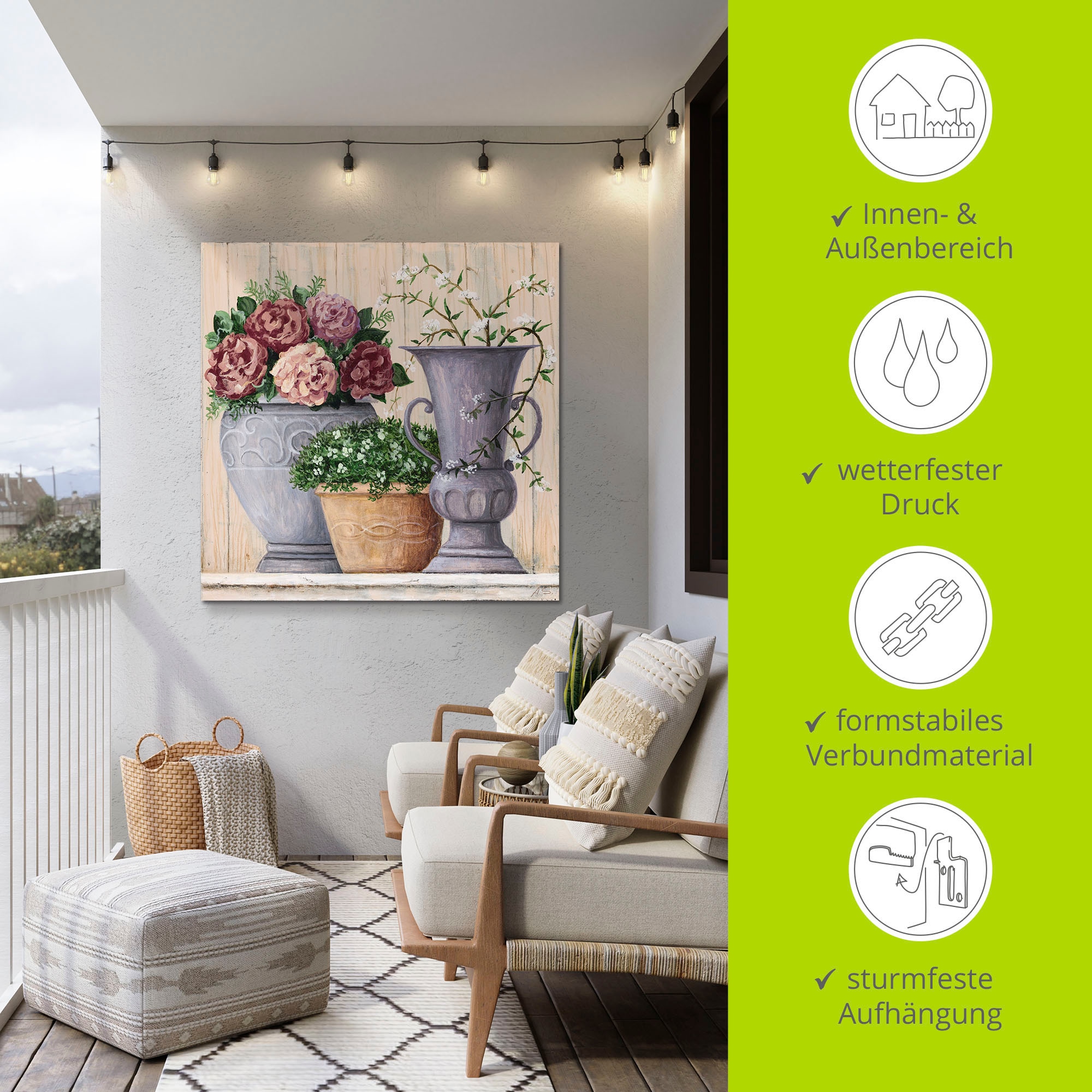 Artland Wandbild »Antike Blumen_hell«, Vasen & Töpfe, (1 St.), als Alubild, Outdoorbild, Leinwandbild, Poster, Wandaufkleber
