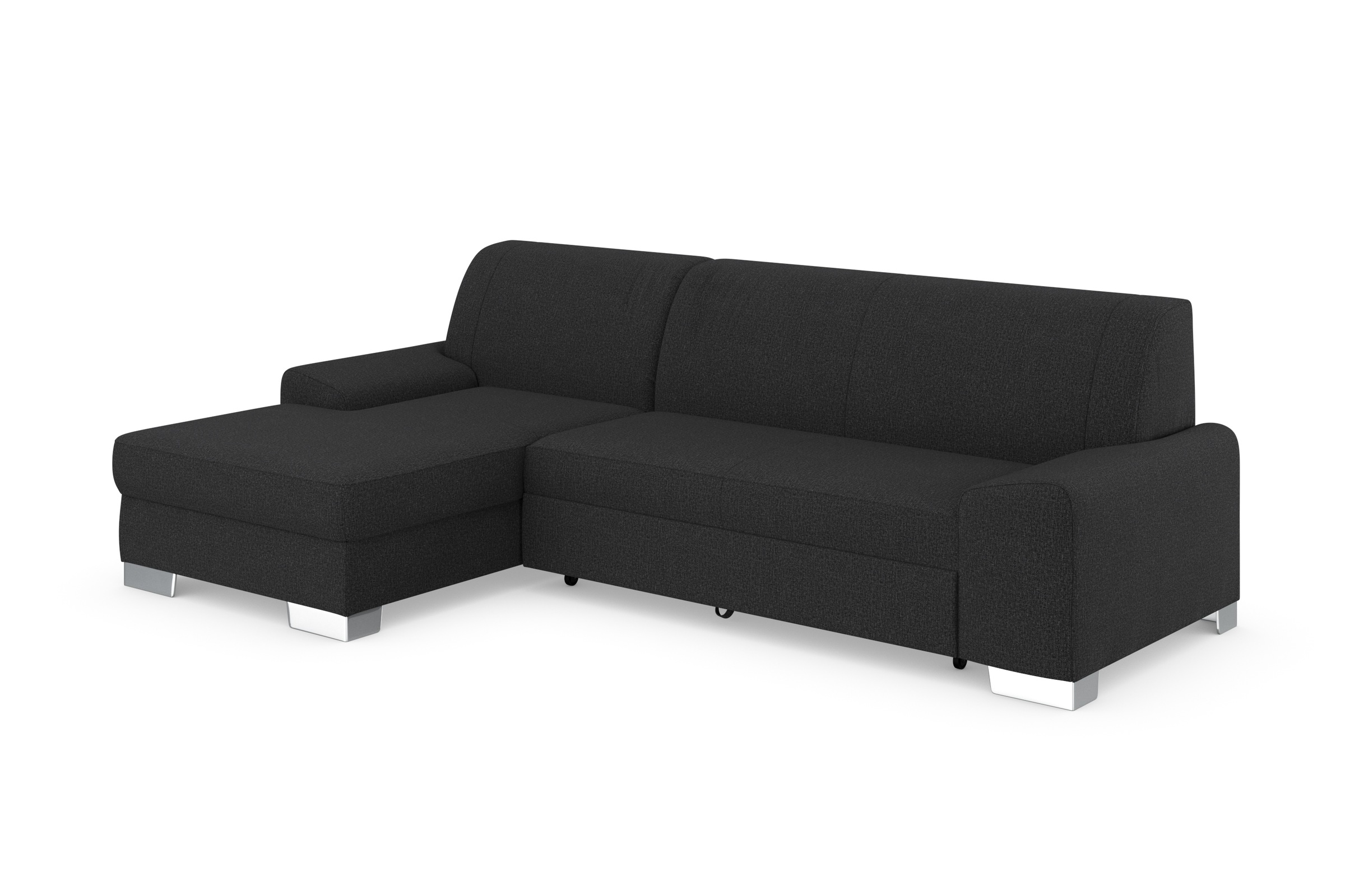 DOMO collection Ecksofa »Anzio L-Form, whlw. Bettfunktion, Federkern, hochwertig, Breite 271 cm«, Mit Bettfunktion, Recamiere links, Feinstruktur, anthratzit