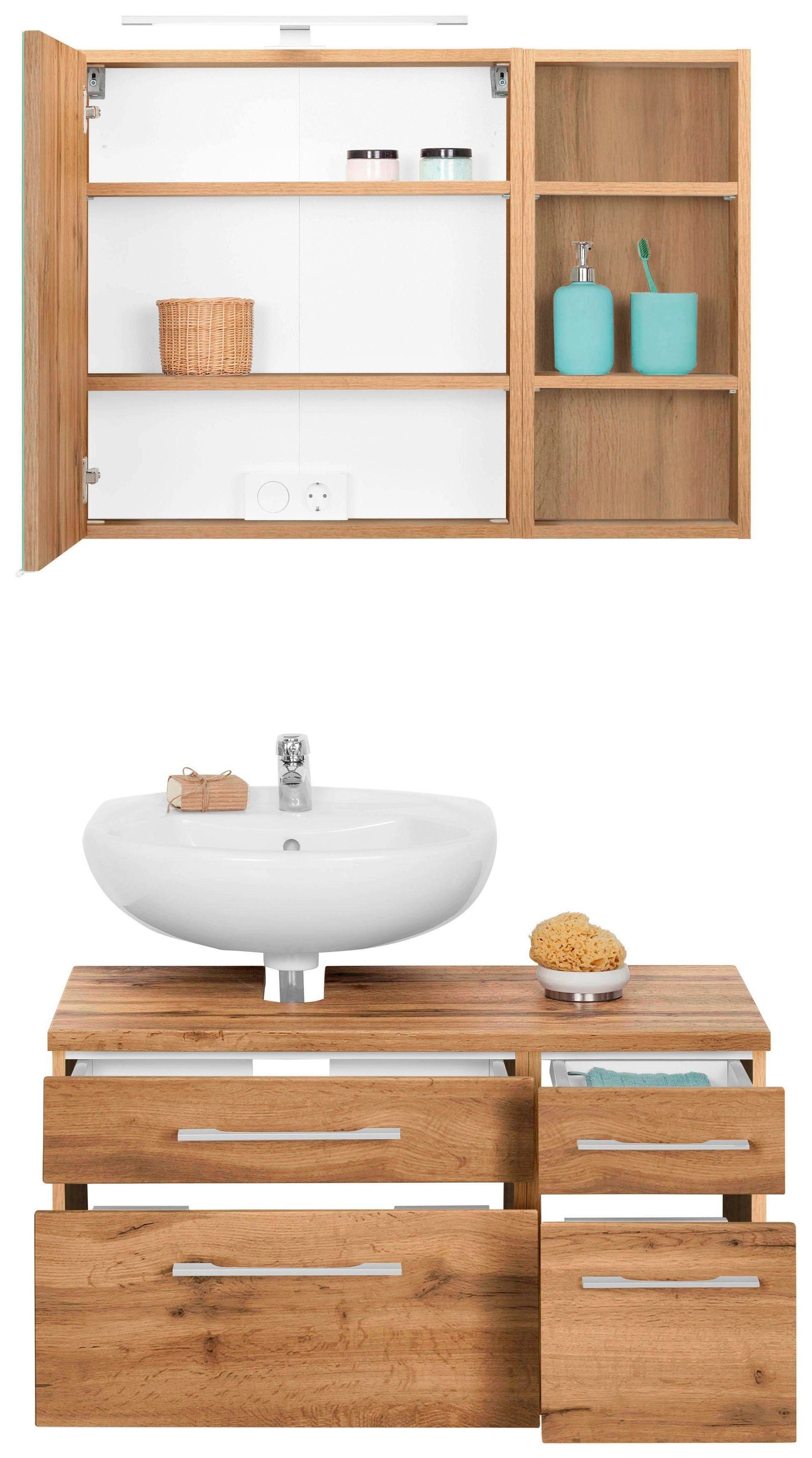 welltime Badmöbel-Set »Davos« 3 Stk. tlg. Spiegelschrank, Regal und Waschbe günstig online kaufen