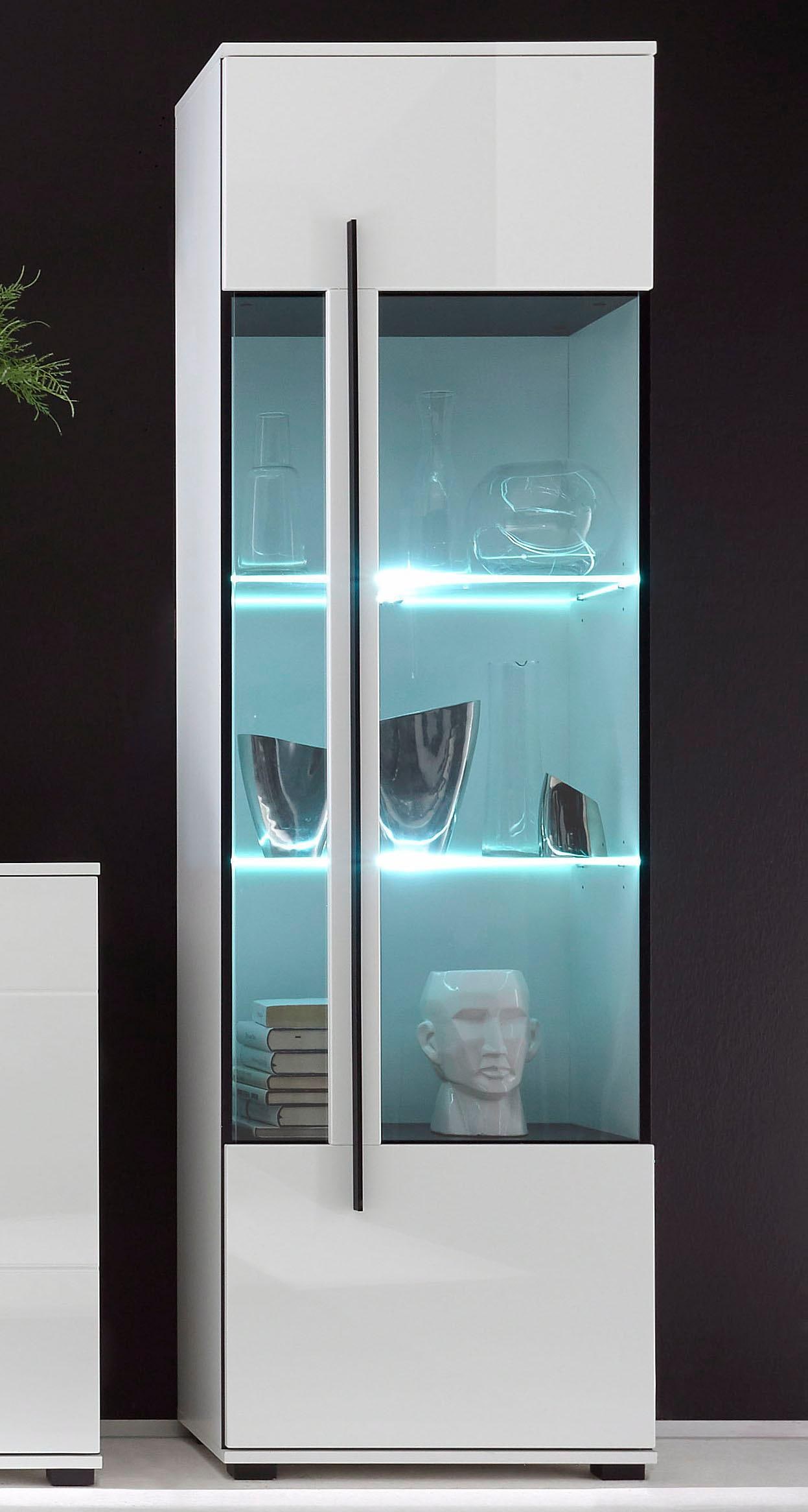 INOSIGN Vitrine »Cantara, Vitrinenschrank in Eiche Evoke oder weiß, Standvitrine«, schwarzer Stangengriff, ausreichend Stauraum, vielseitig einsetzbar