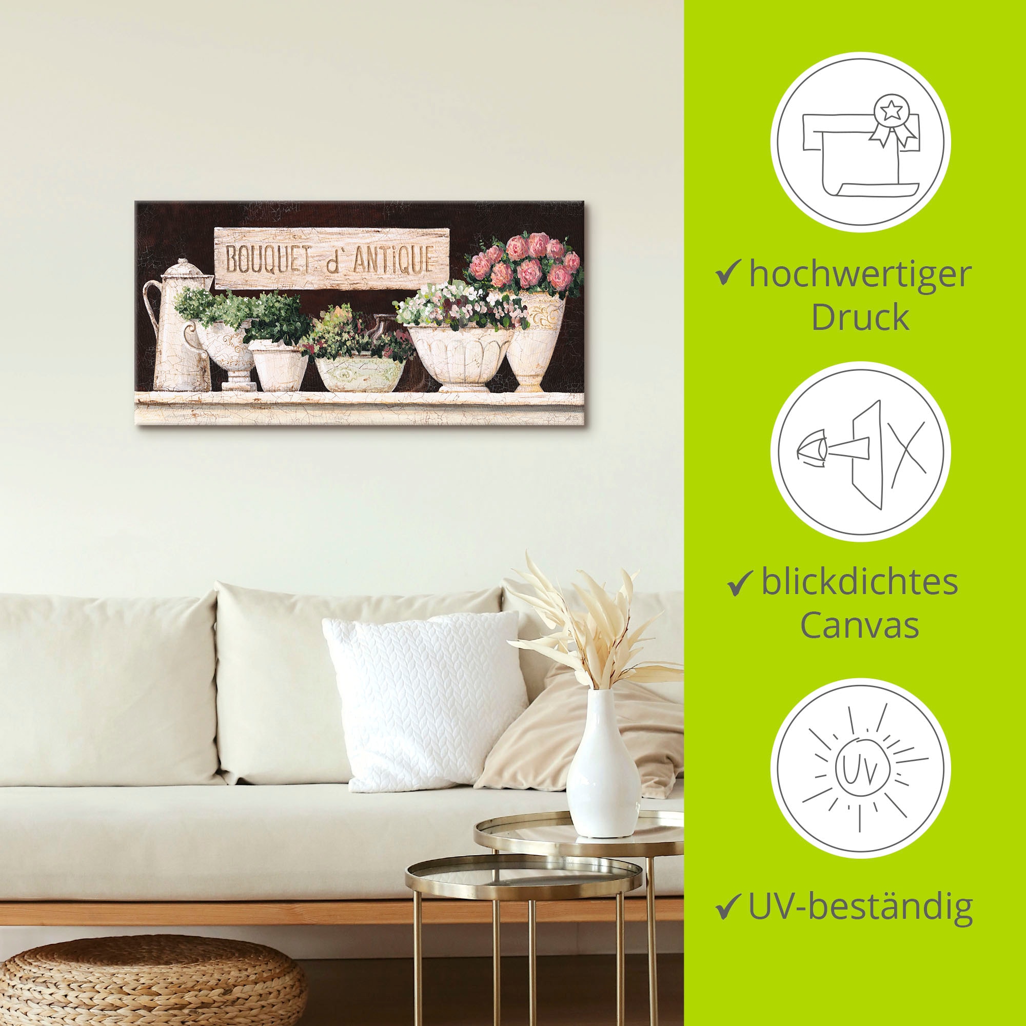 Artland Wandbild »Antike Sträuße«, Vasen & Töpfe, (1 St.), als Alubild, Outdoorbild, Leinwandbild, Wandaufkleber, versch. Größen